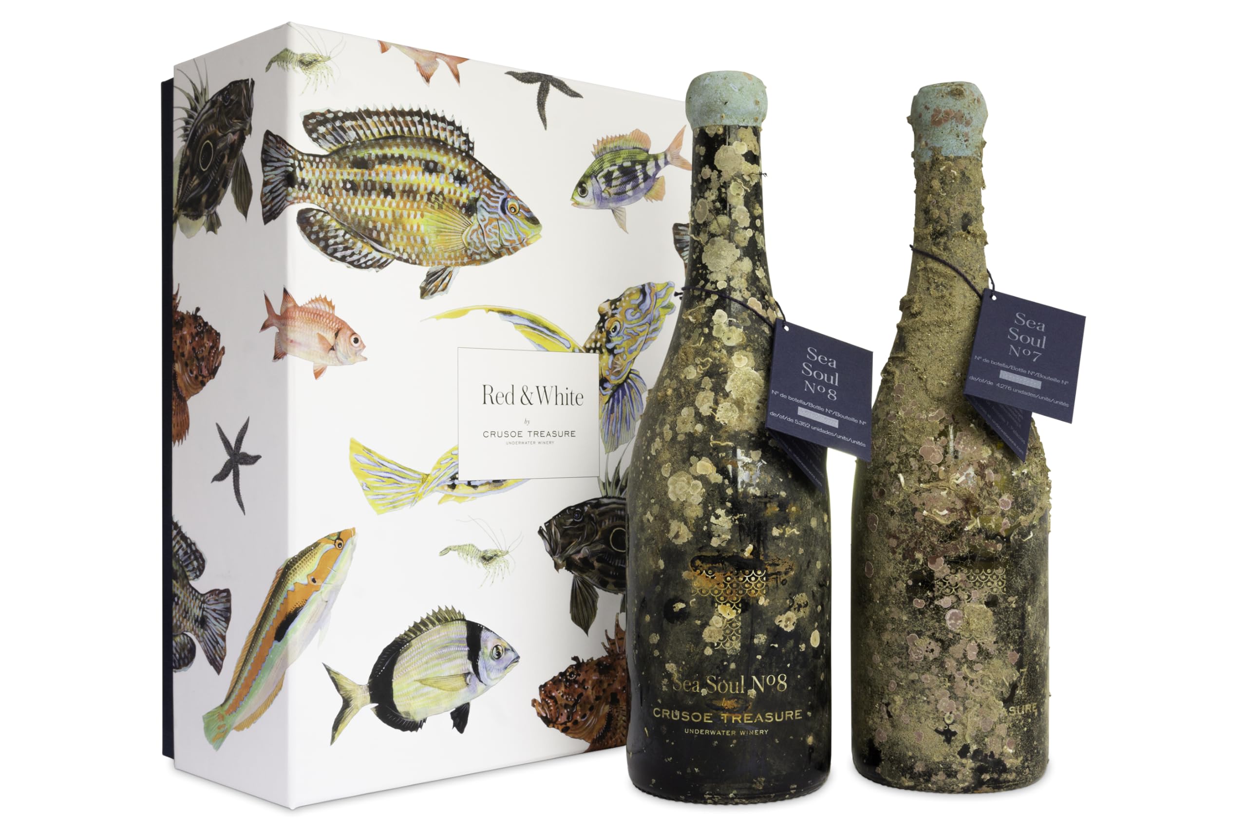 Crusoe Treasure Pack Red & White - Vino submarino - Vino tinto y vino blanco - Estuche regalo 2 botellas de 750ml cada una - Cata online gratuita incluida