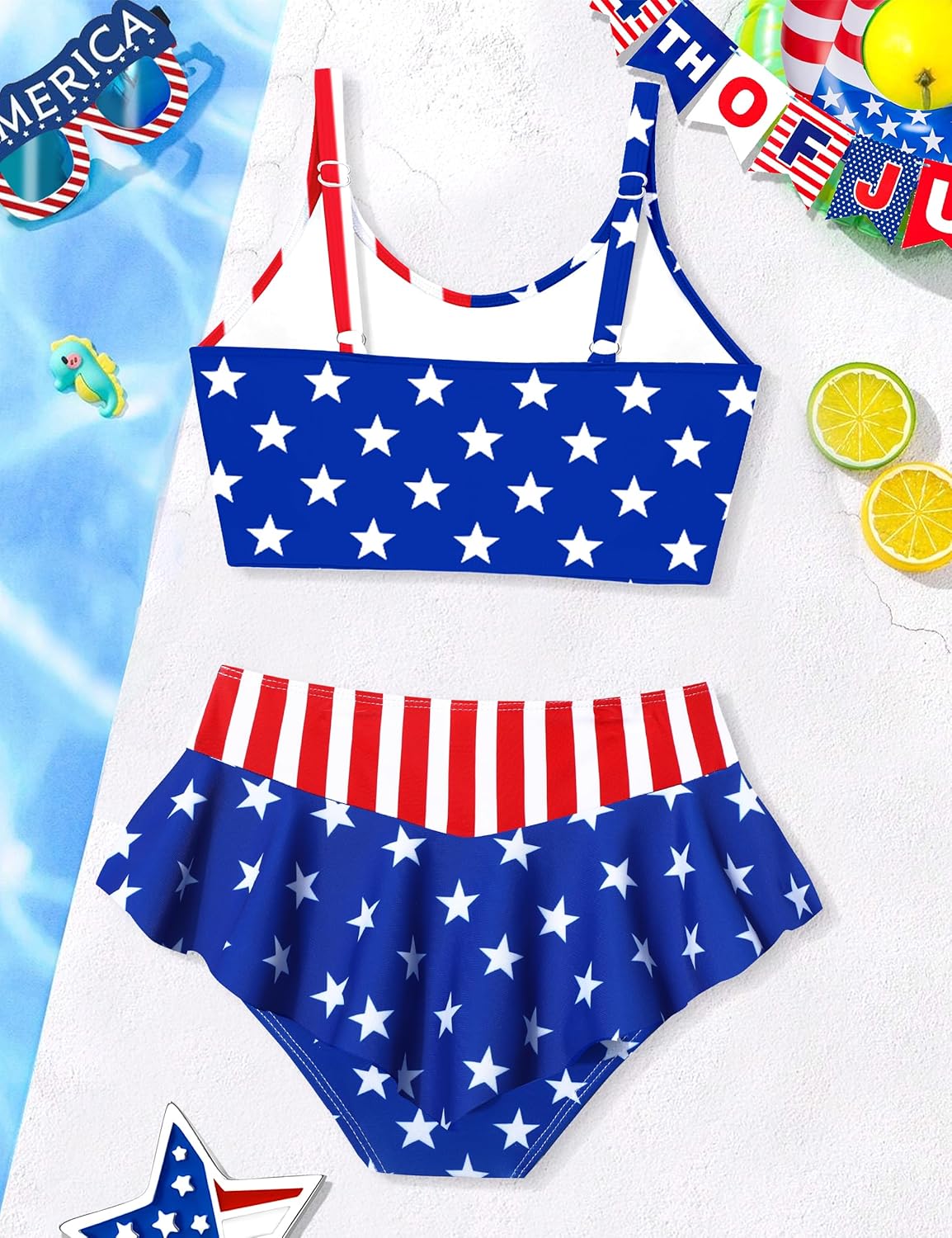 Qaoerde Girls Swimsuit Tropical Print Bikini Set with Ruffle Hem Two Piece Criss Cross Bathing Suits for Girls 7-14 Years - Image 5