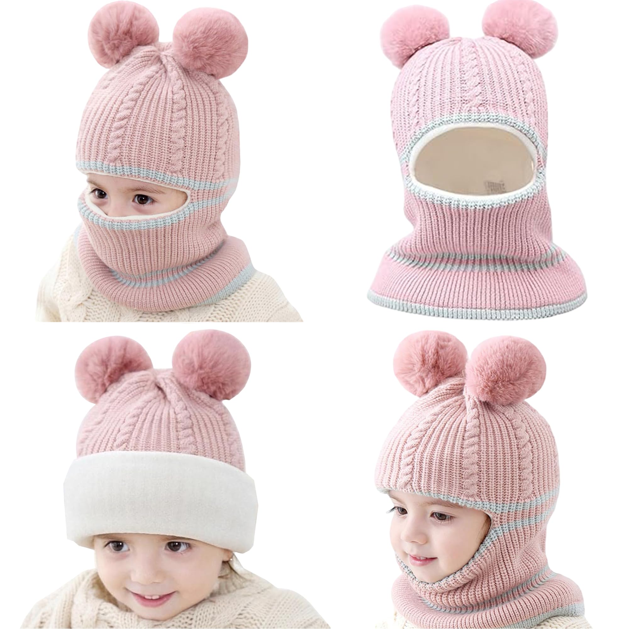 BabyMoon Pom-Pom Knit Winter Kids Boys Girls Monkey Cap Baby Hat | Pink | 2-8 yr-image-28