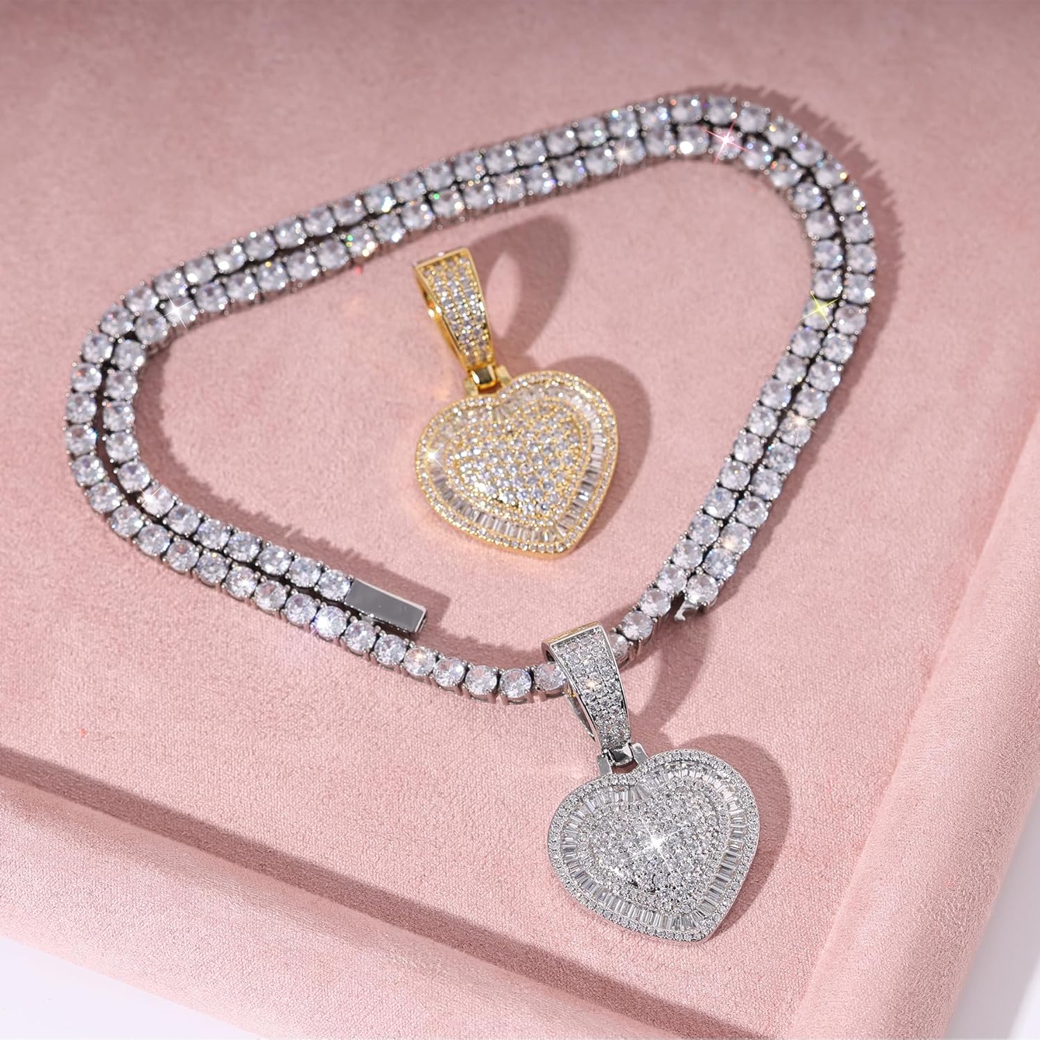 Lulu Mel Silver Heart Necklace 14K Gold Plated Heart Pendant Cubic Zirconia Necklace for Women Men, Iced Out Love Necklace Jewelry Gift Valentine's Day/Mother's Day/Christmas/Anniversary/Birthday Gift