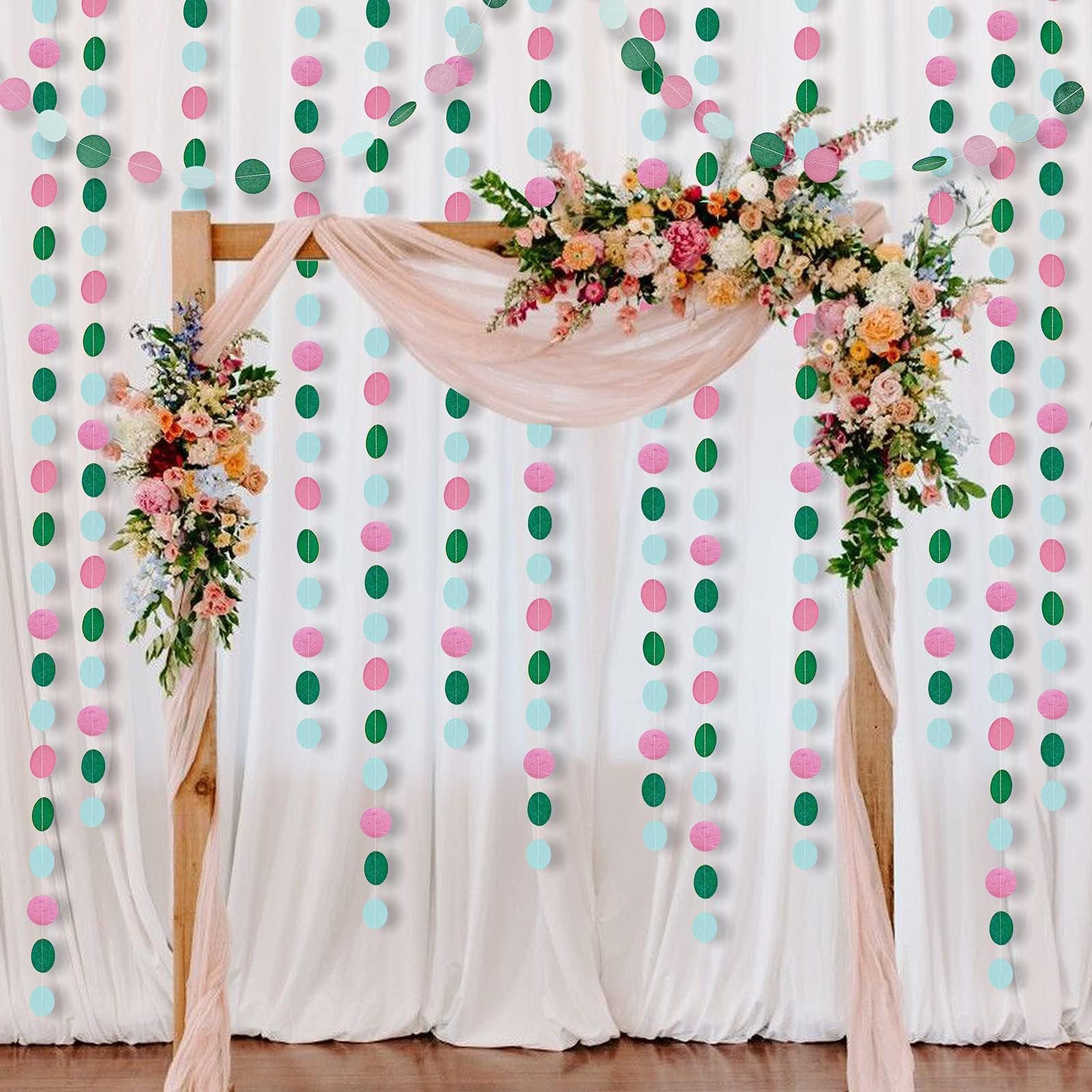 Cheerland Weiche blaue Rose Pink Dunkelgrüne Kreis-Girlande für Hochzeit, Party, Dekoration, hängende Kreise, Punkte, Luftschlangen, Hintergrund, Banner, Dekoration für unter dem Meer, Geburtstag