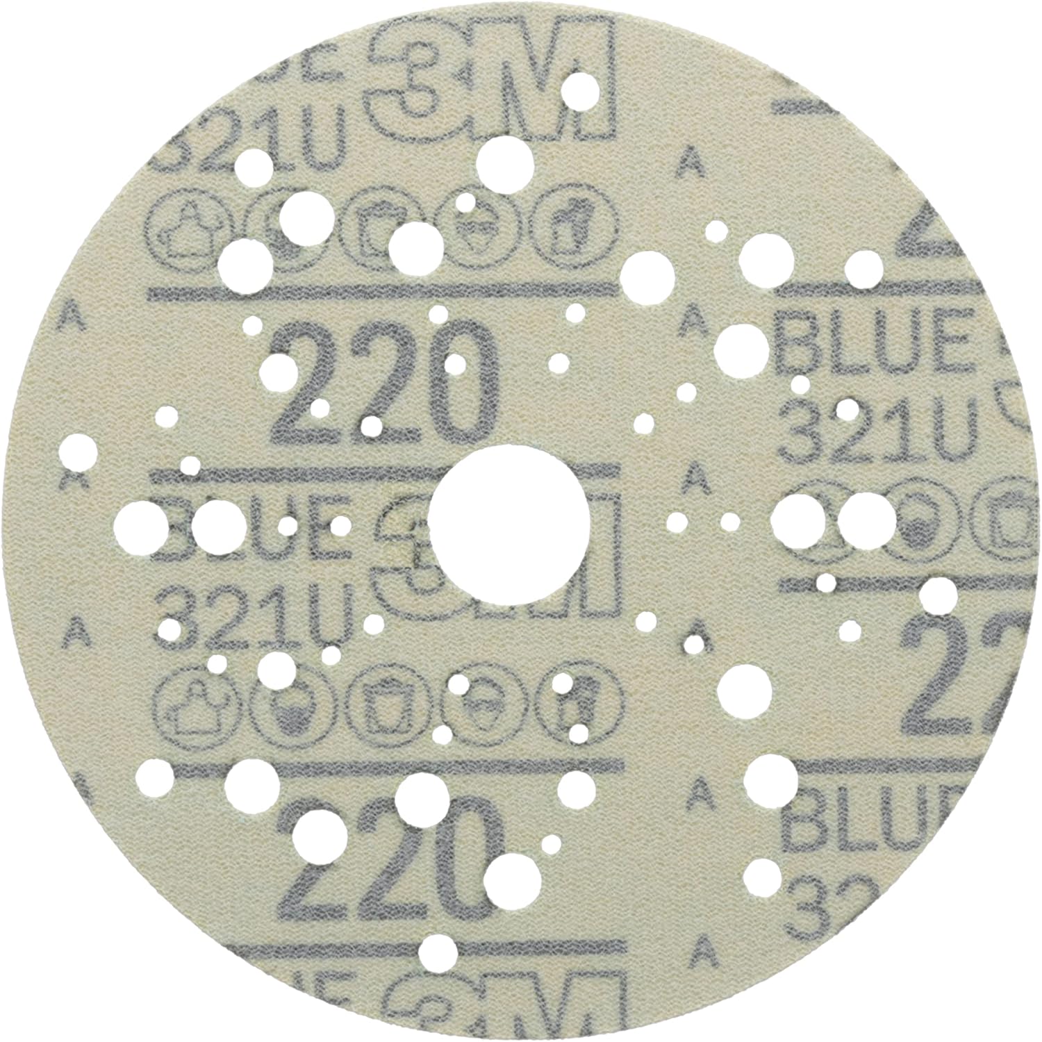 Hookit 3M Blue Abrasive Disc Multi-Hole, 36162, 5 in, 220 Grade, 50 Discs per Carton