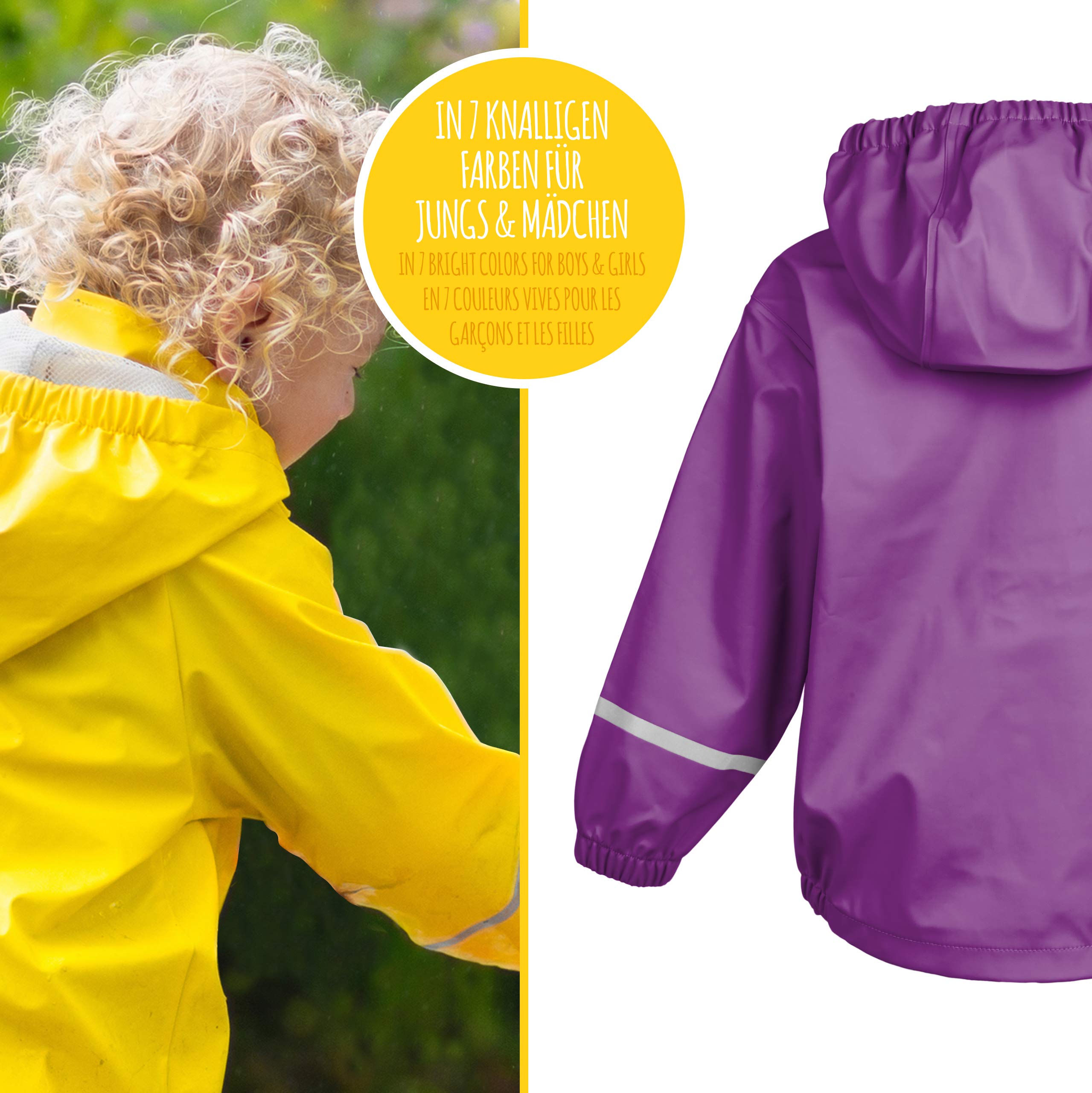 smileBaby wasserdichte Kinder Regenjacke Regenmantel mit Abnehmbarer Kapuze Unisex in Lila 80