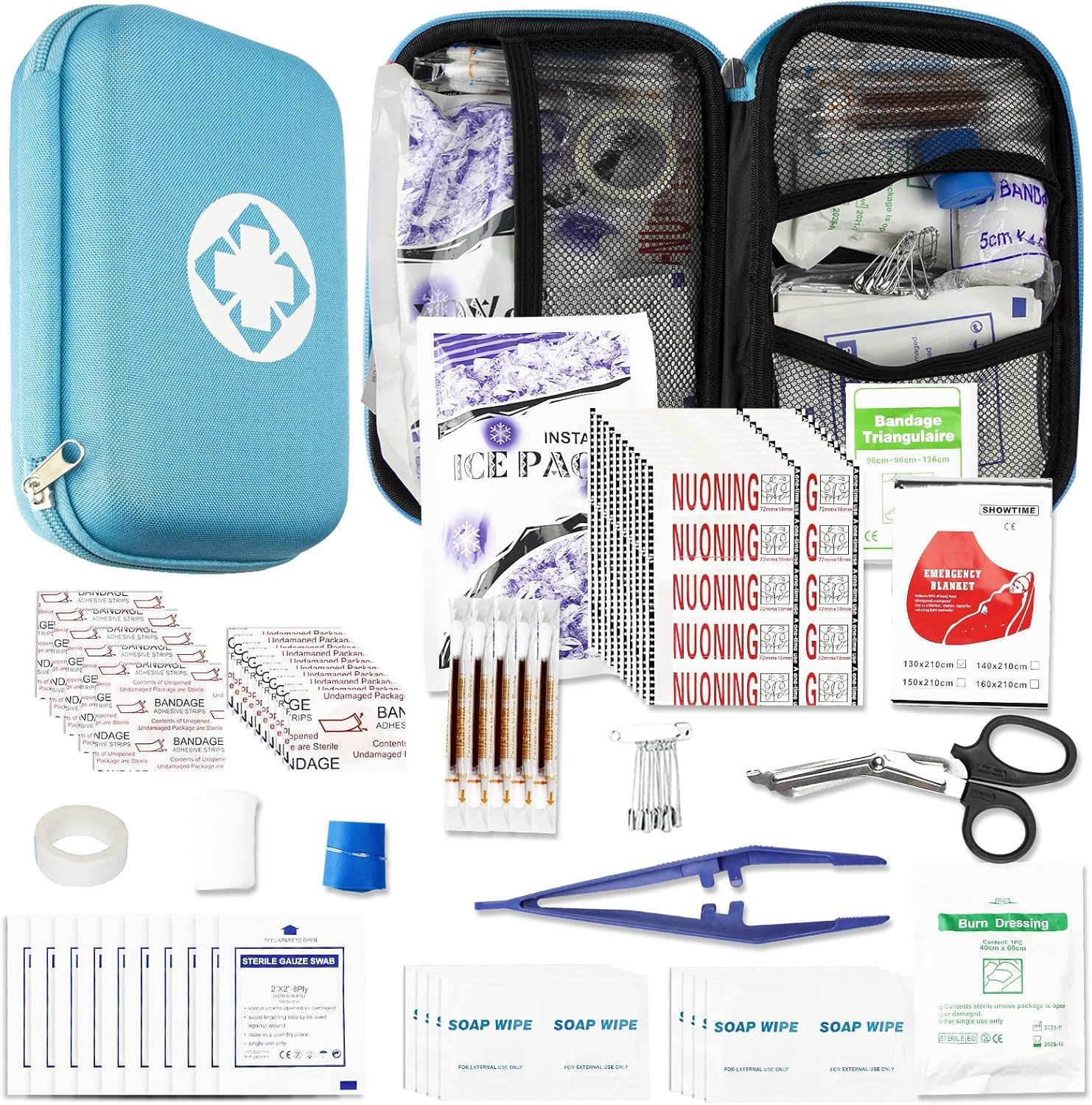 Blue Travel First Aid Kit Supplies for Business Backpacking Essentials