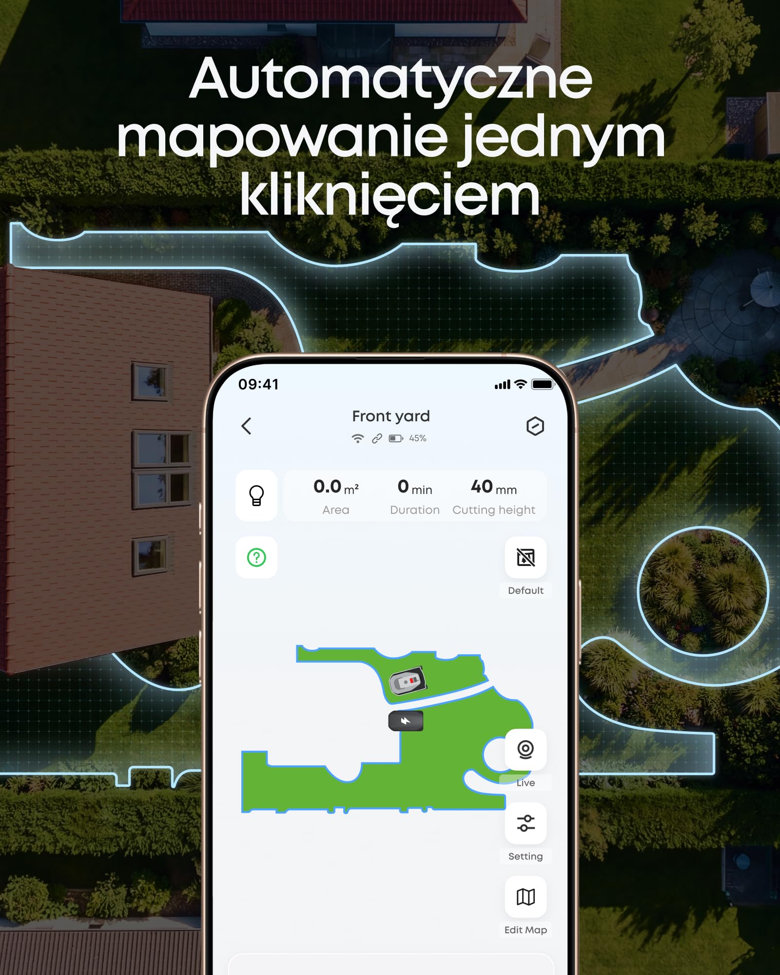 Robot koszący eufy C15, bezprzewodowy, bez RTK, bez problemów z sygnałem, automatyczne mapowanie, precyzyjne omijanie przeszkód, niezawodna pielęgnacja trawnika, bezproblemowe użytkowanie