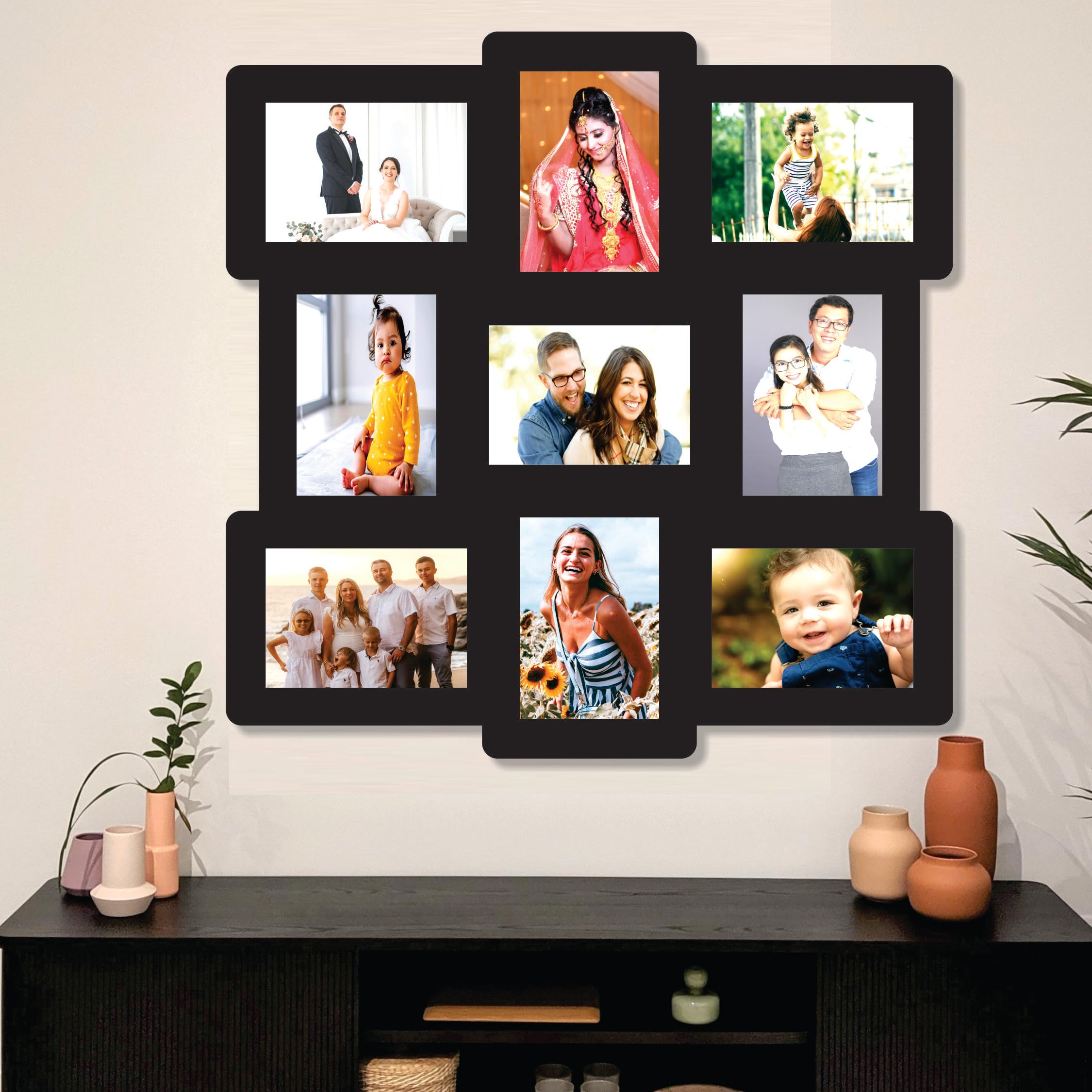 Creative Arts n Frames Big Size One Piece Joint less Wooden Multi Picture Collage Photo Frame Home Decor Items Wall Decoration for living room Gift (Photo Frame 9 Picture all 5X7 Photo Size 23.5X23.5) - Image 2 thumbnail