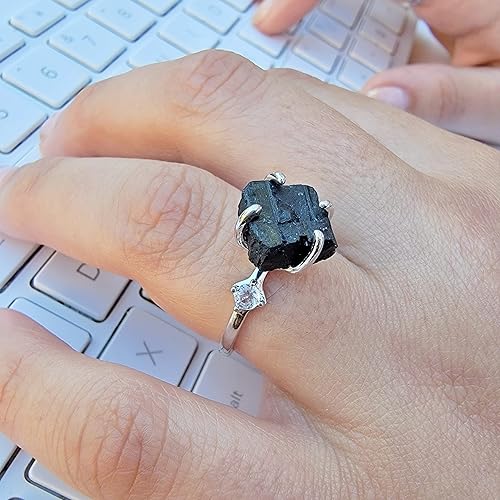 Miniatura 2 de Real Raw Crystal Ring Birthstone sterling silver White Gold statement Jewelry gift for her Christmas Mothers Day Birthday Valentine Statement Ring