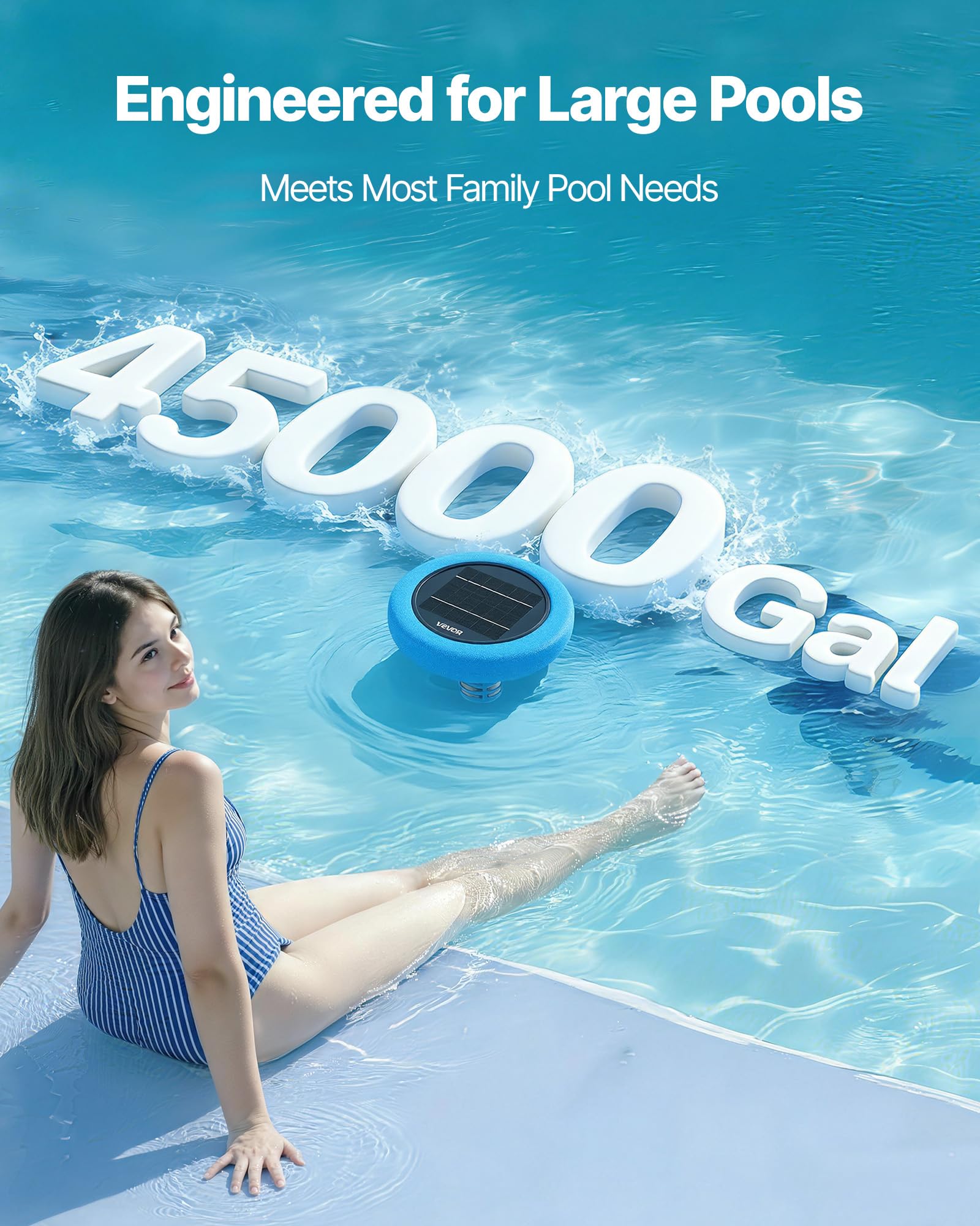 VEVOR Ionizzatore Solare per Piscina Purificatore per Acqua Piscina Purificatore agli Ioni di Rame max. 170343 L, Ionizzatore ad Energia Solare Galleggiante per Piscina Vasca Idromassaggio, Rotondo