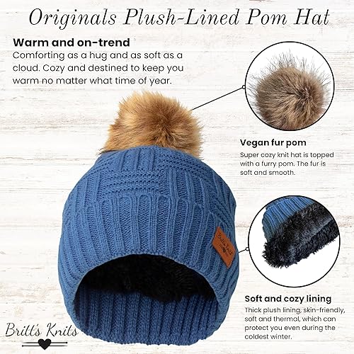 Miniatura 2 de Britt's Knits Sombrero de punto forrado de felpa con pompón para mujer