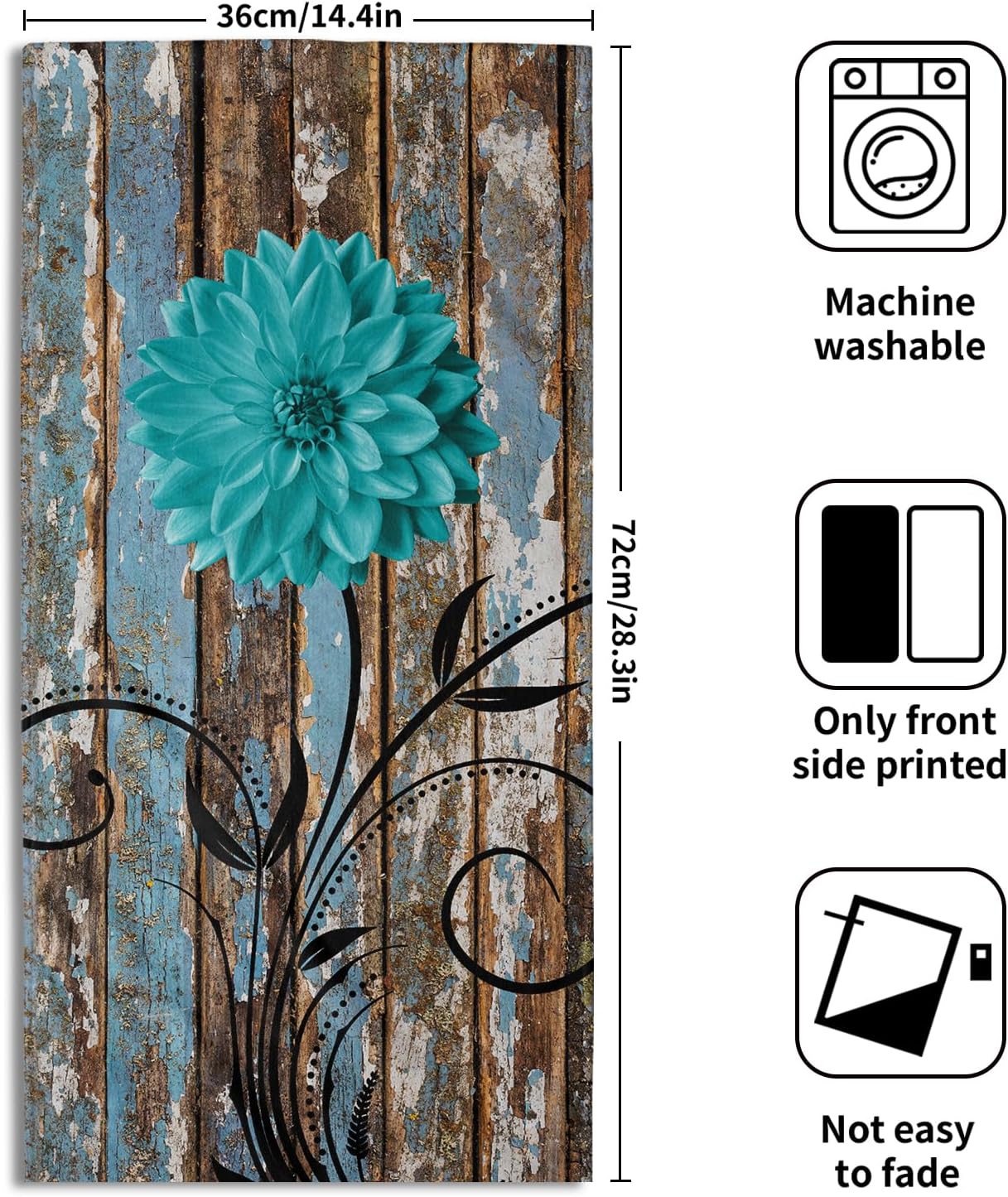 Farmhouse Flower Floral Bathroom Hand Towel Set of 2, Rustic Teal Turquoise Dahlia Fingertip Towel Country Blue Wild Garden Plant Decorative Soft Highly Absorbent Bath Towels for Home Hotel Gym Spa - Image 2