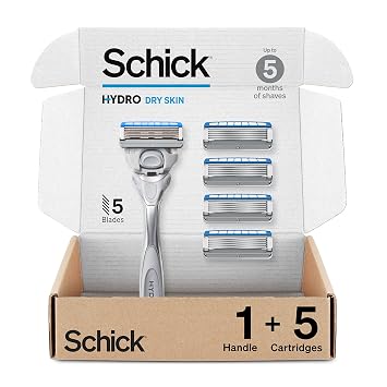 Schick Hydro Dry Skin Razor - 1 Handle with 5 Refills, 5 Blade Mens Razor
