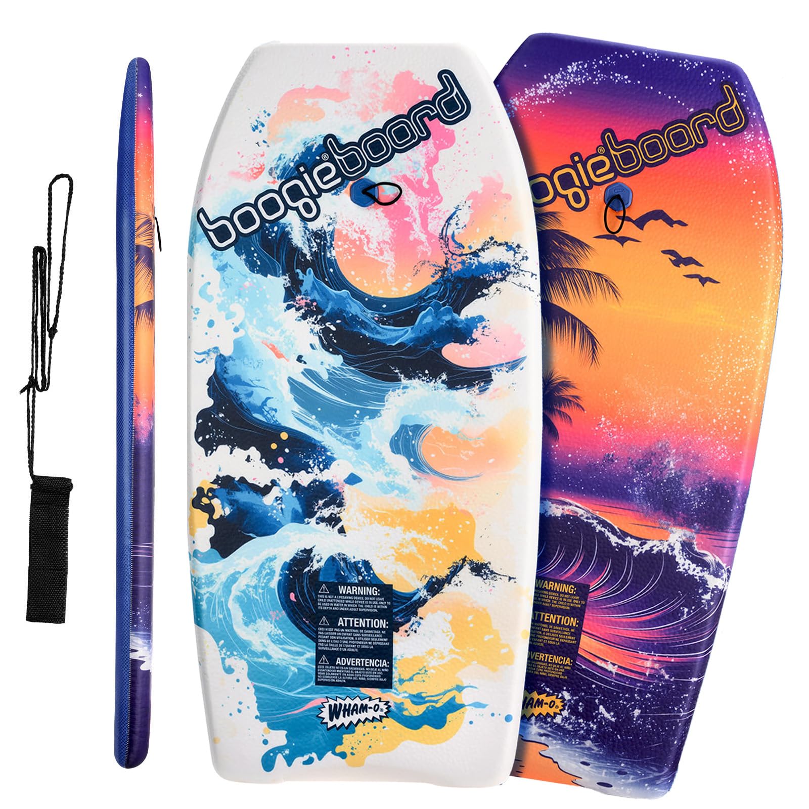 Wham-O Bodyboard Lot de 2 Planches de Natation pour Plage et Piscine - Planche de Surf légère pour Enfant - 94 x 46 x 10 cm - Revêtement Fiberclad Noyau Phuzion - avec Leash pour Un Maintien sûr