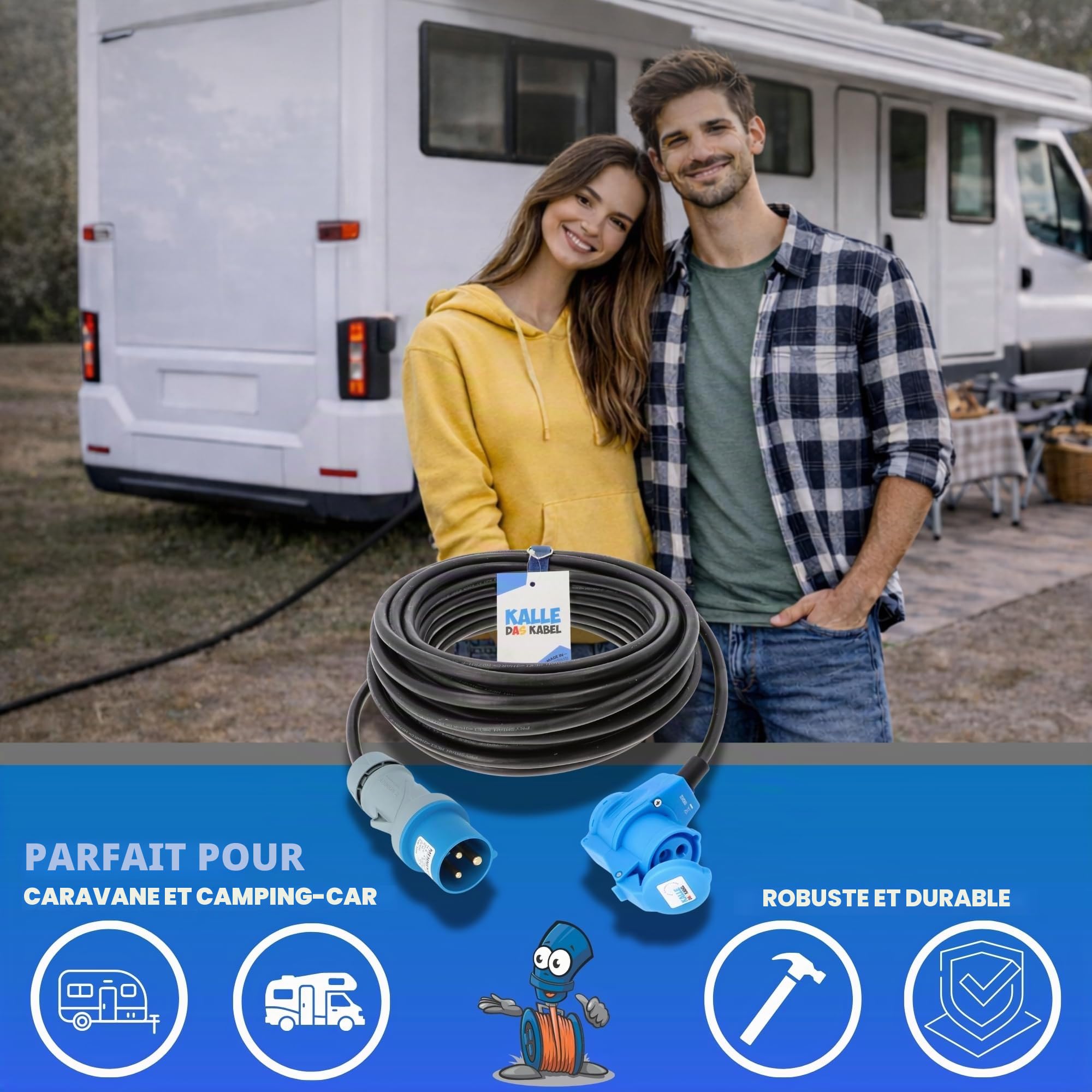 Fritz das Kabel Rallonge CEE en caoutchouc avec fiche coudée 230 V H07RN-F 3G 2,5 mm², 230.00 voltsV