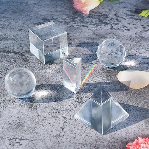 Miniatura 7 de Supkiir Paquete de 5 prismas de fotografía de cristal óptico K9 con bola de cristal, prisma triangular, bola de prisma de lente y pirámide óptica,