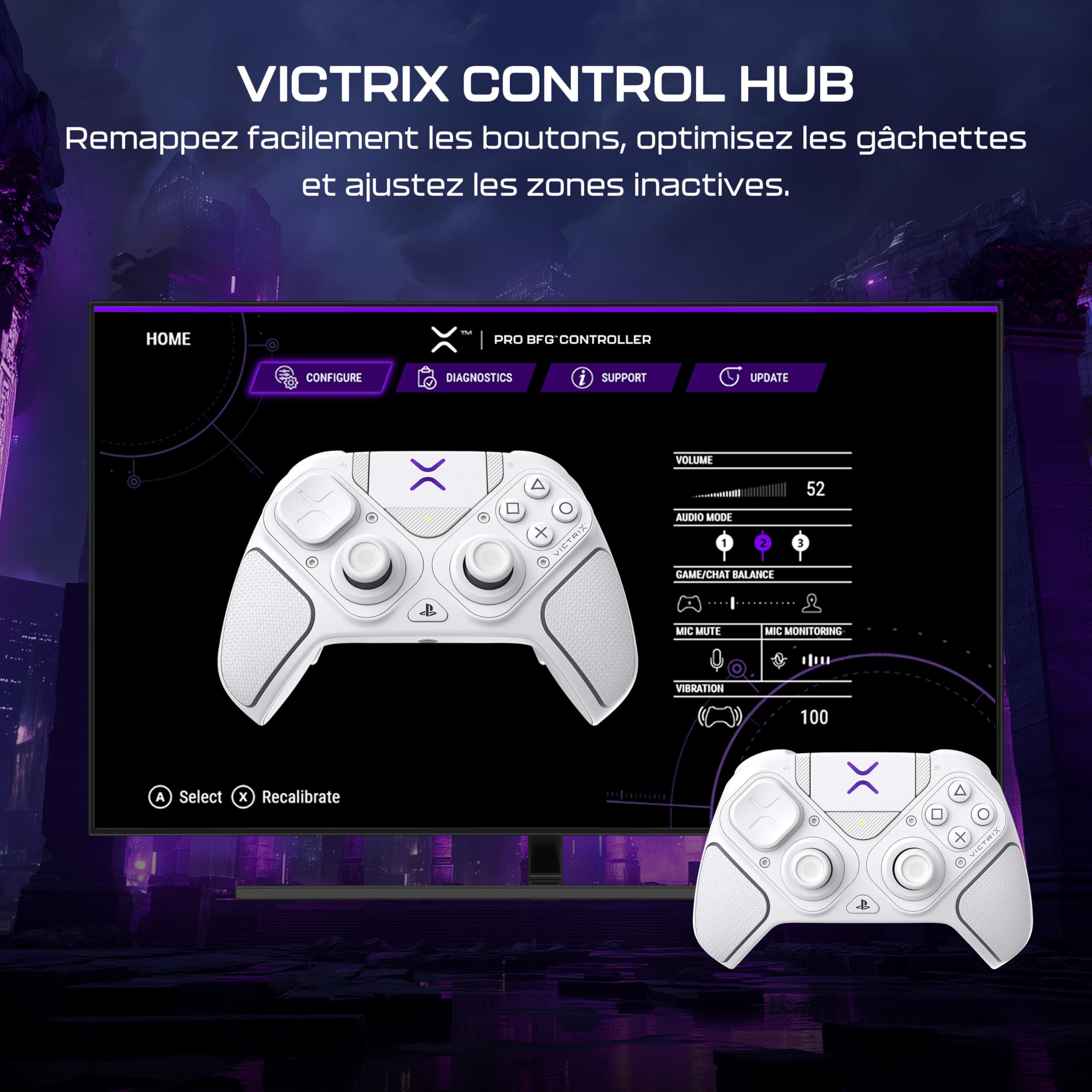 Turtle Beach Victrix Pro BFG Reloaded Blanc PlayStation Manette de gaming modulaire sans fil w/Bluetooth, module Fightpad et effet Hall pour PlayStation 5, PlayStation 4 et PC