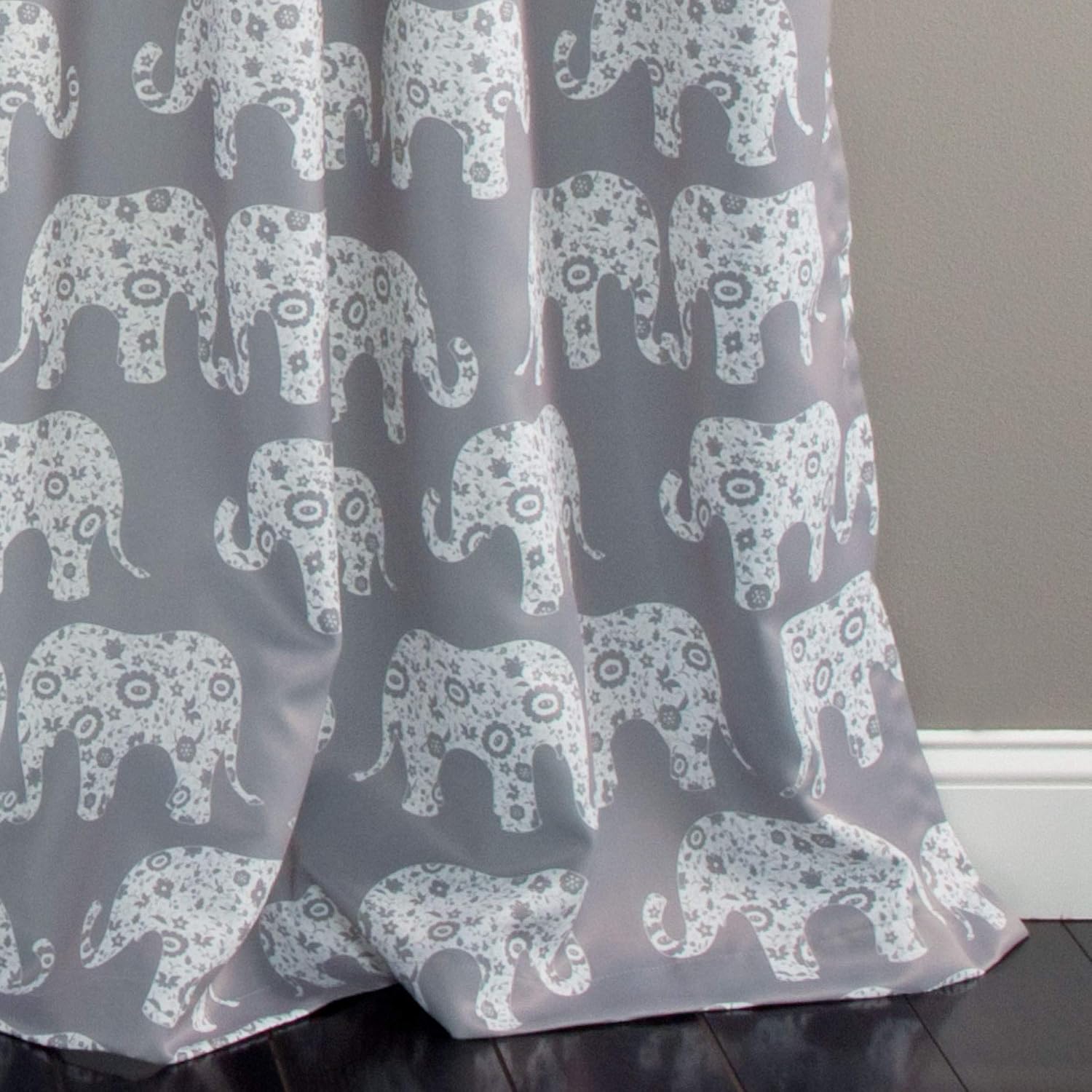 Lush Decor Elephant Parade Window Curtain Panel, 84" x 52", Gray
