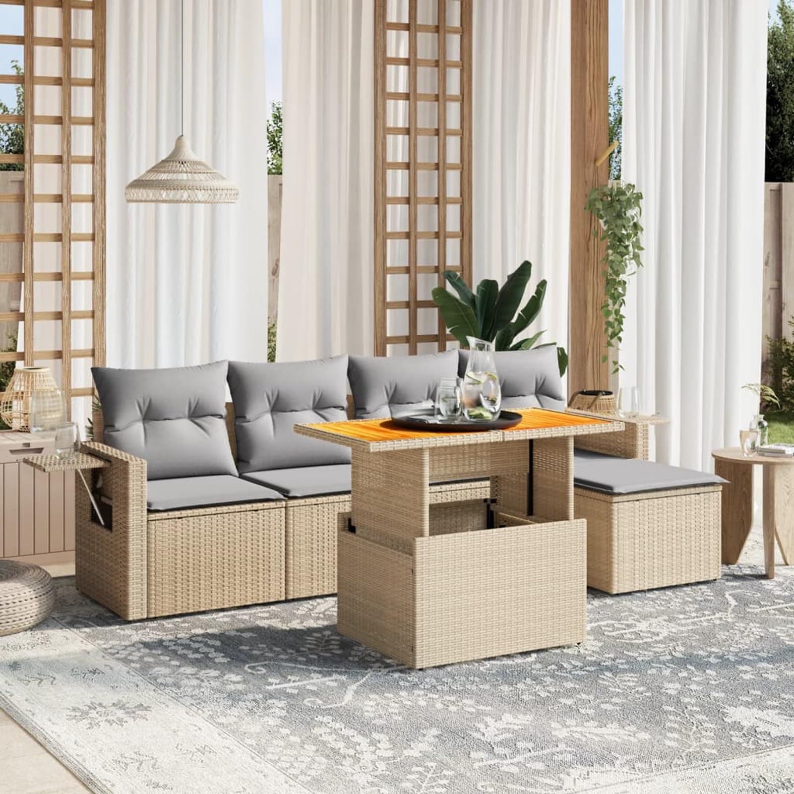 Lechnical Set Divano da Giardino 6 pz con Cuscini Beige in Polyrattan,Set di Conversazione per Patio,Set Salotto da Esterno,Set Divano da Giardino Esterno-3271731