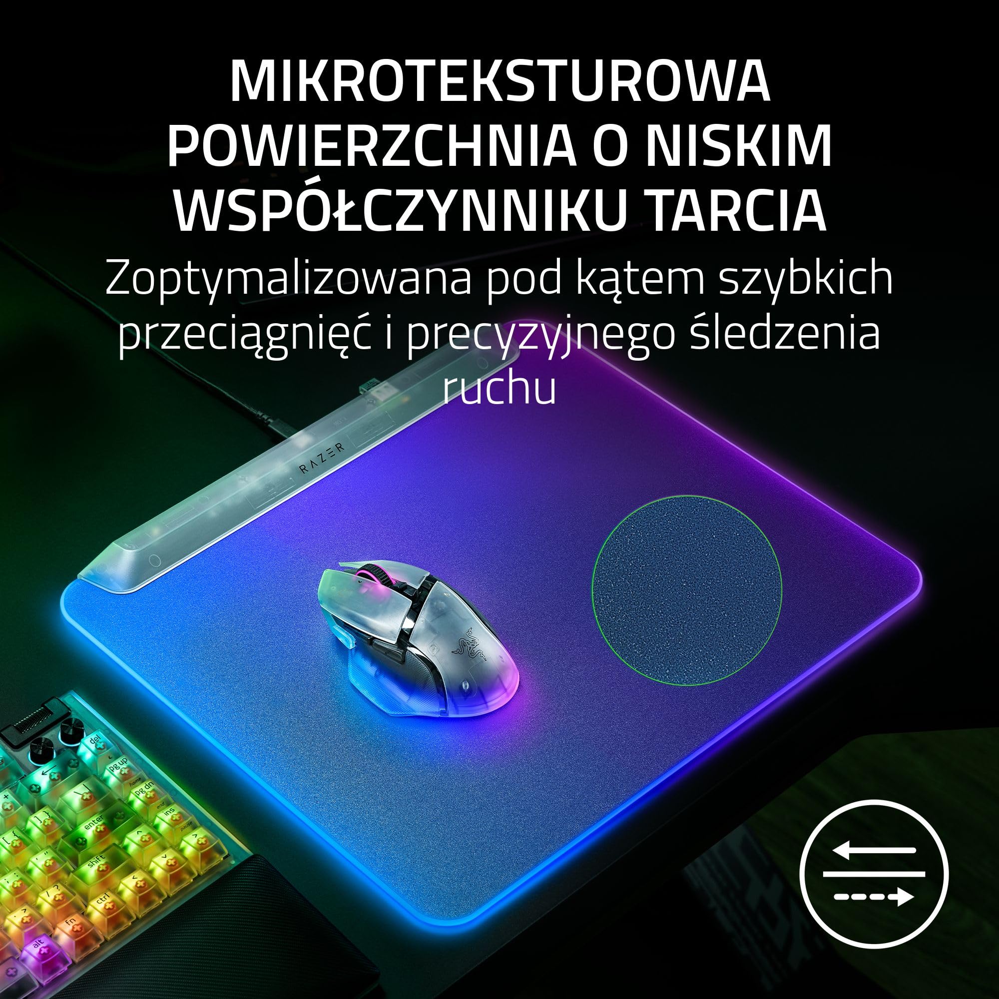 Razer Firefly V2 Pro Phantom White - W pełni podświetlana podkładka pod mysz do gier RGB - Powierzchnia z mikrostrukturą - Antypoślizgowa podstawa - Hub USB - 360x278 mm | Edycja Phantom White