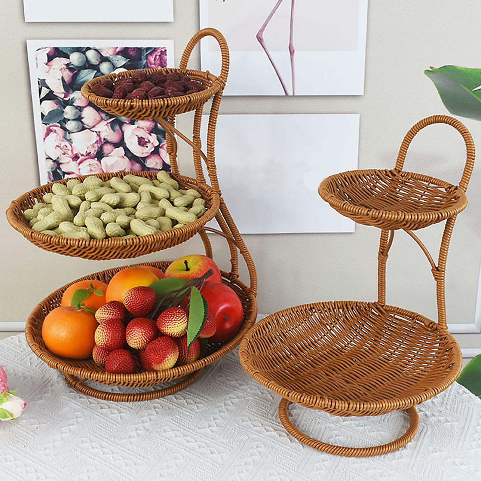 Cesta de Frutas de ratán de Varios Niveles Moderna, Bandeja para Servir para Cocina, Comedor, Almacenamiento, Propietario de golosinas permanentes