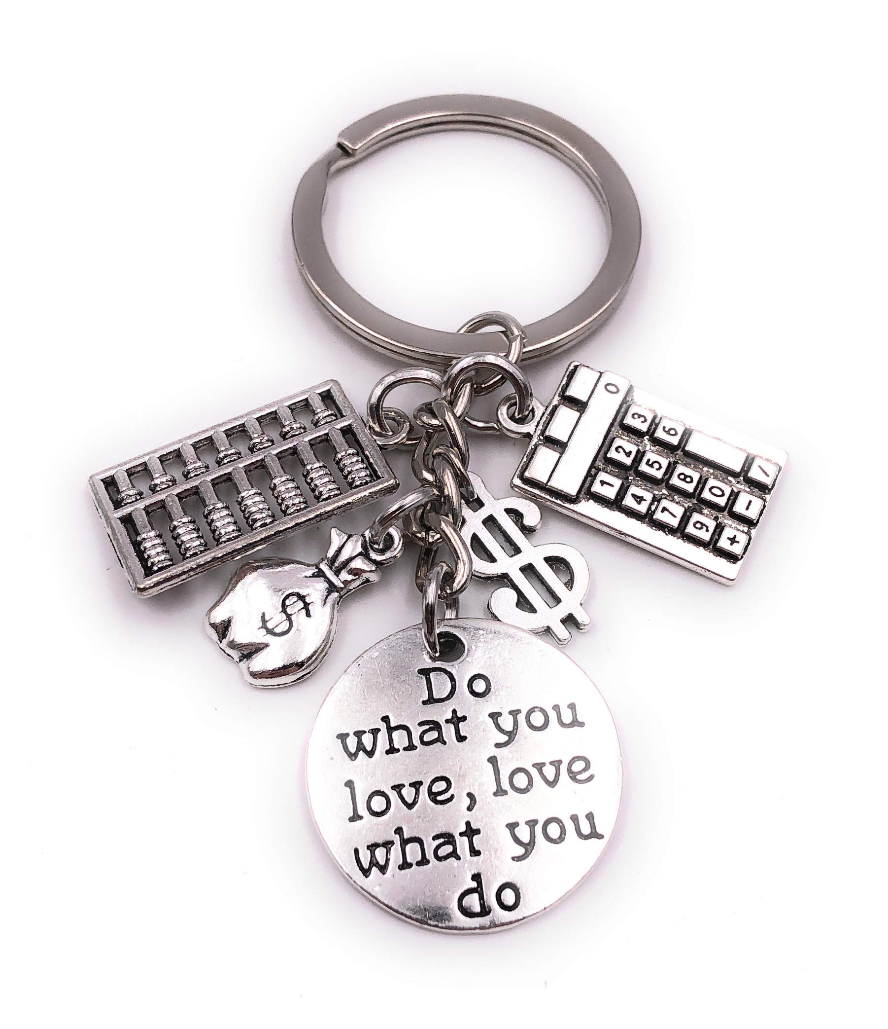 H-Customs Money Moneybag Dollar Bill Calculator Silver Keychain Pendant
