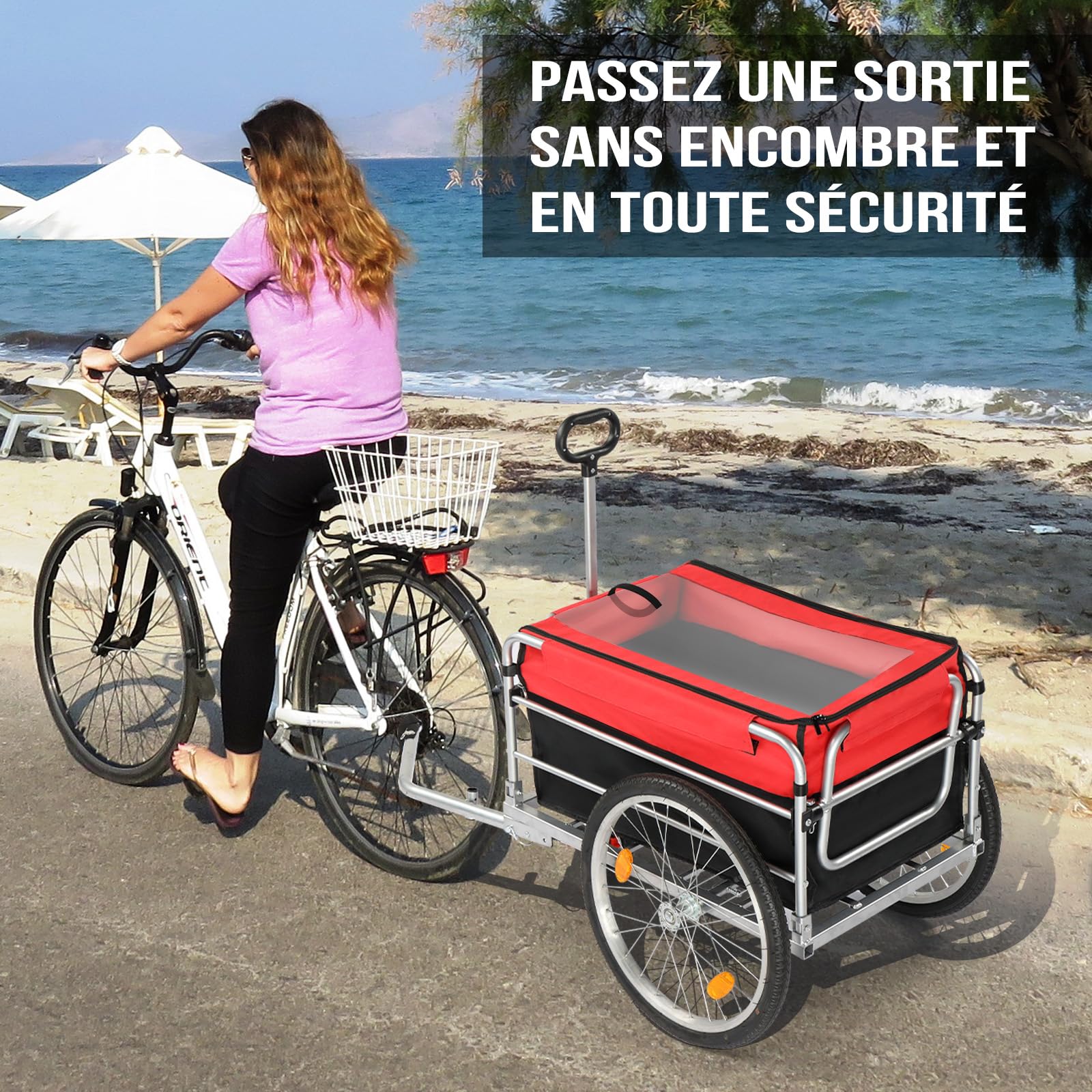 LEADZM Remorque Vélo Pliable, Remorque Cargo avec Attelage Universel, Remorque de Transport avec Pneus Pneumatiques de 20 Pouces, Réflecteurs de Sécurité, Caisse de Transport de 100 litres