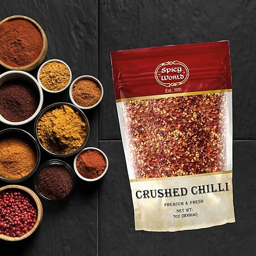 Miniatura 6 de Bolsa de copos de pimiento rojo triturado, bolsa de 7 onzas, copos de chile - por Spicy World