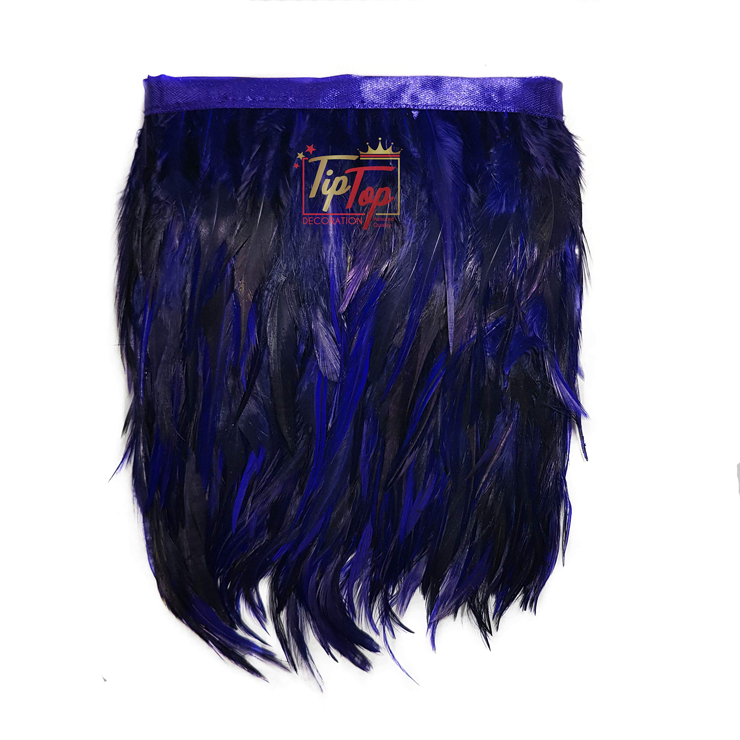 Tiptop Decoration Natural Hackle Pointed Dyed Feathers Trim Fringe Lace (4-5 Inch) (9 Meters) (Midnight Blue)