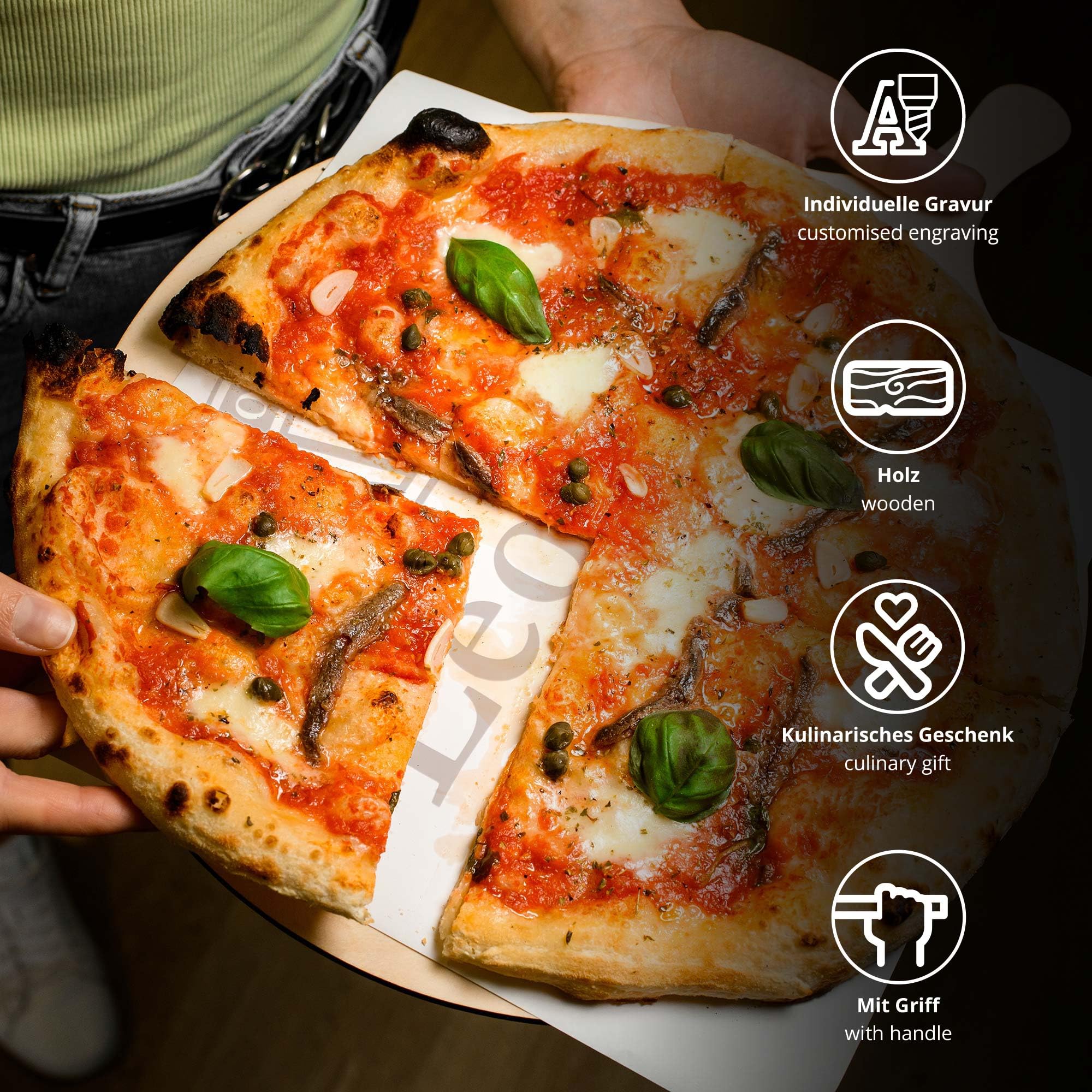 Pizzabrett mit Gravur, Pizzateller mit Name, Personalisiertes Schneidebrett, Holz Serviertablett, Pizza Servierbrett, Großer Holzteller, Servierplatte, Küchenzubehör, Geschenke für Frauen und Männer