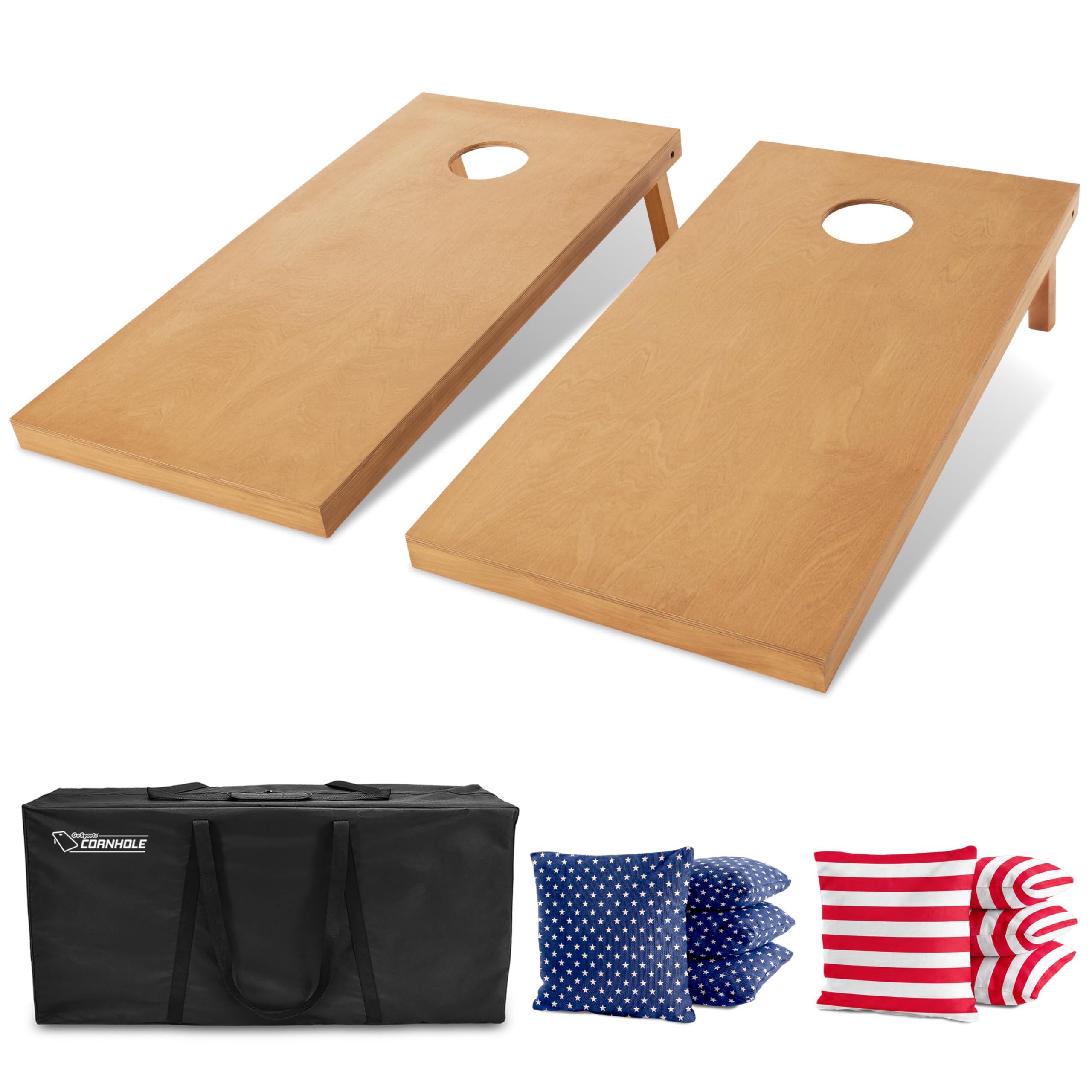 GoSports 4 ft x 2 ft Regulation Size Wooden Cornhole Boards Set with Light Brown Finish - Includes Carrying Case (Choose Your Colors)