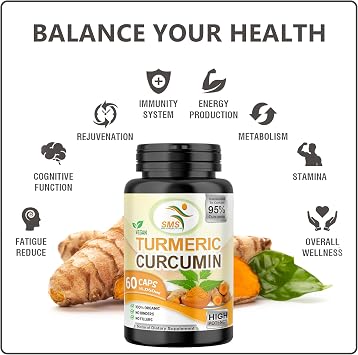 Turmeric Curcumin 1000mg, No Fillers, 95% Curcuminoids with Black Pepper Extract, Enhanced Absorption, Non GMO, Gluten Free, 60 Veggie Capsules