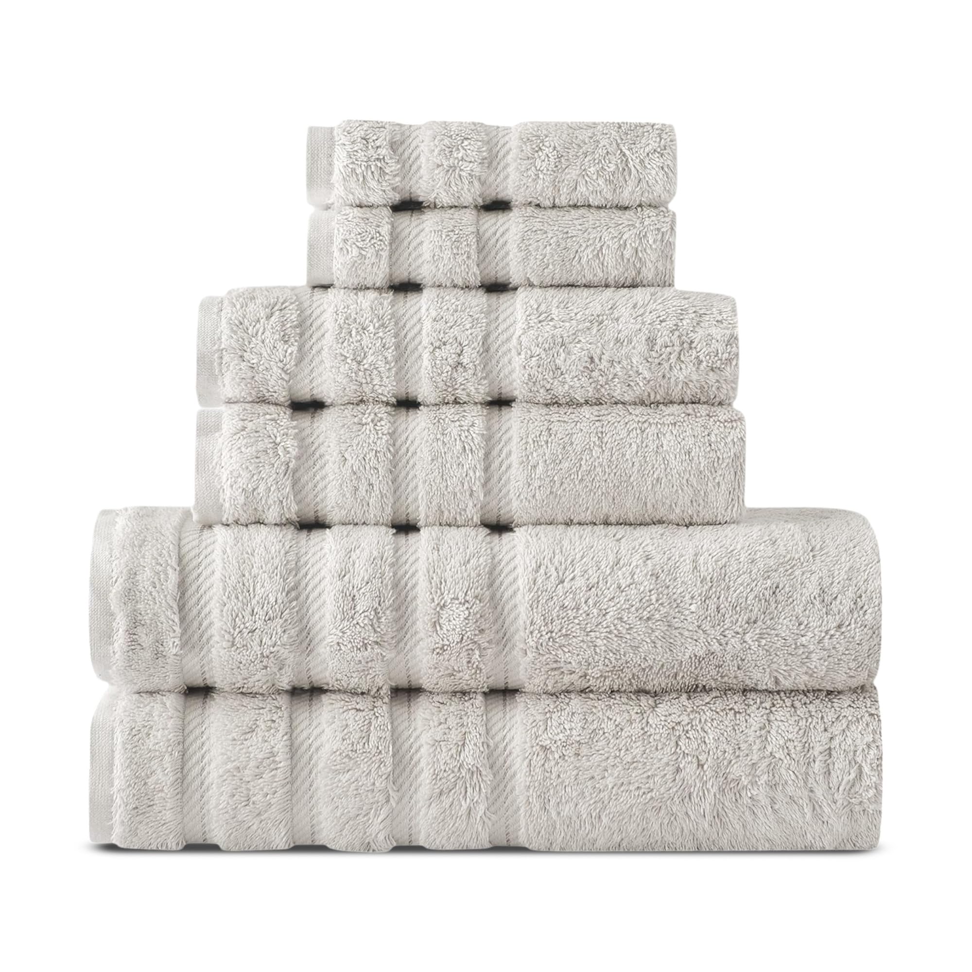 Classic Turkish Towels CTT - Luxury 6 Piece Towel Set, 100% USA Cotton, Quick Drying, Highly Absorbent & Comfy, Includes 2 Bath Towels, 2 Hand Towels & 2 Washcloths | (Platinum)