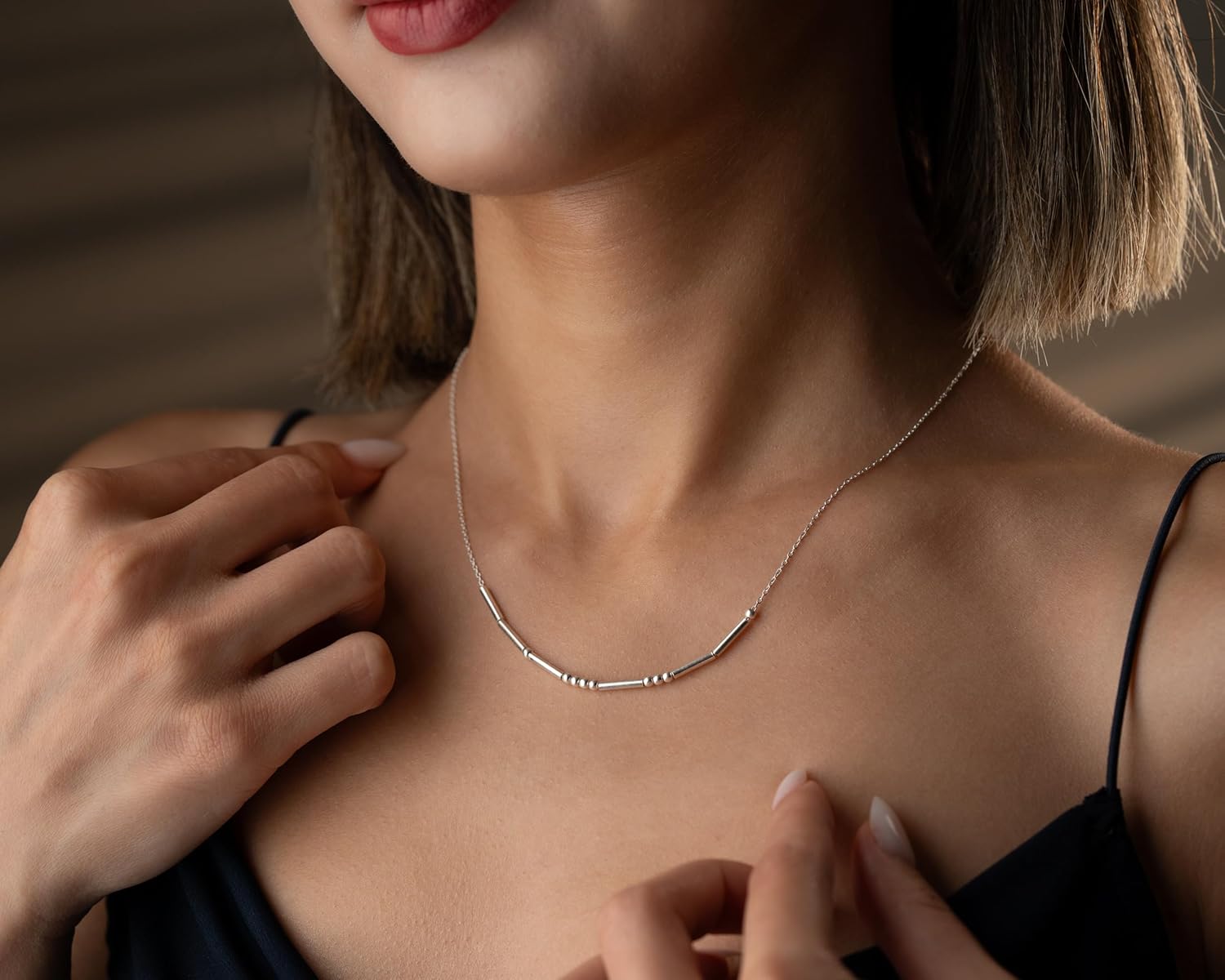 Morse Code Necklace Personalized Name Necklace Hidden Secret Message Customized Beaded Jewelry with Morse Code Beads in 925 Sterling Silver 14K Gold Plated