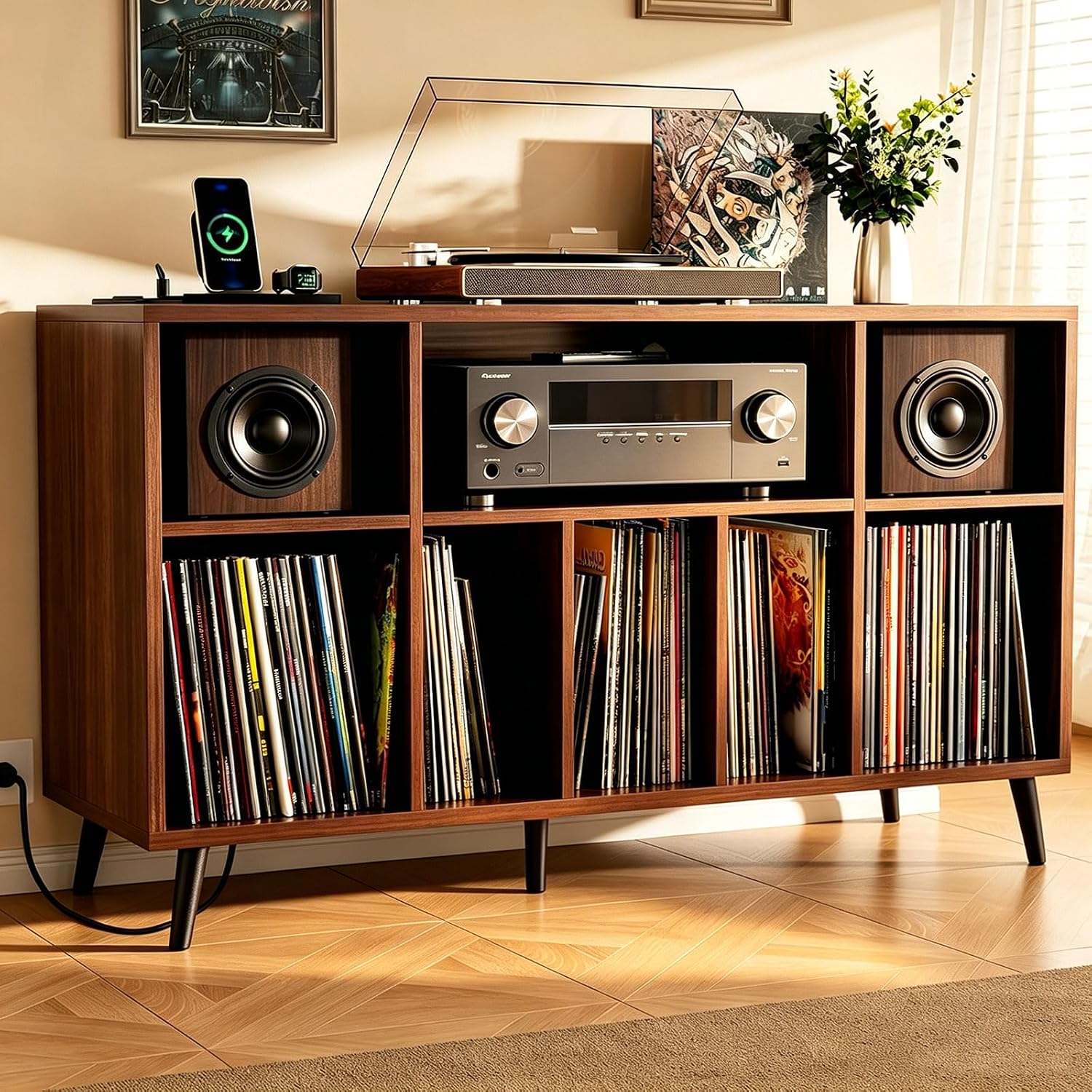 Large Record Player Stand, mid Century Modern Record Player Stand