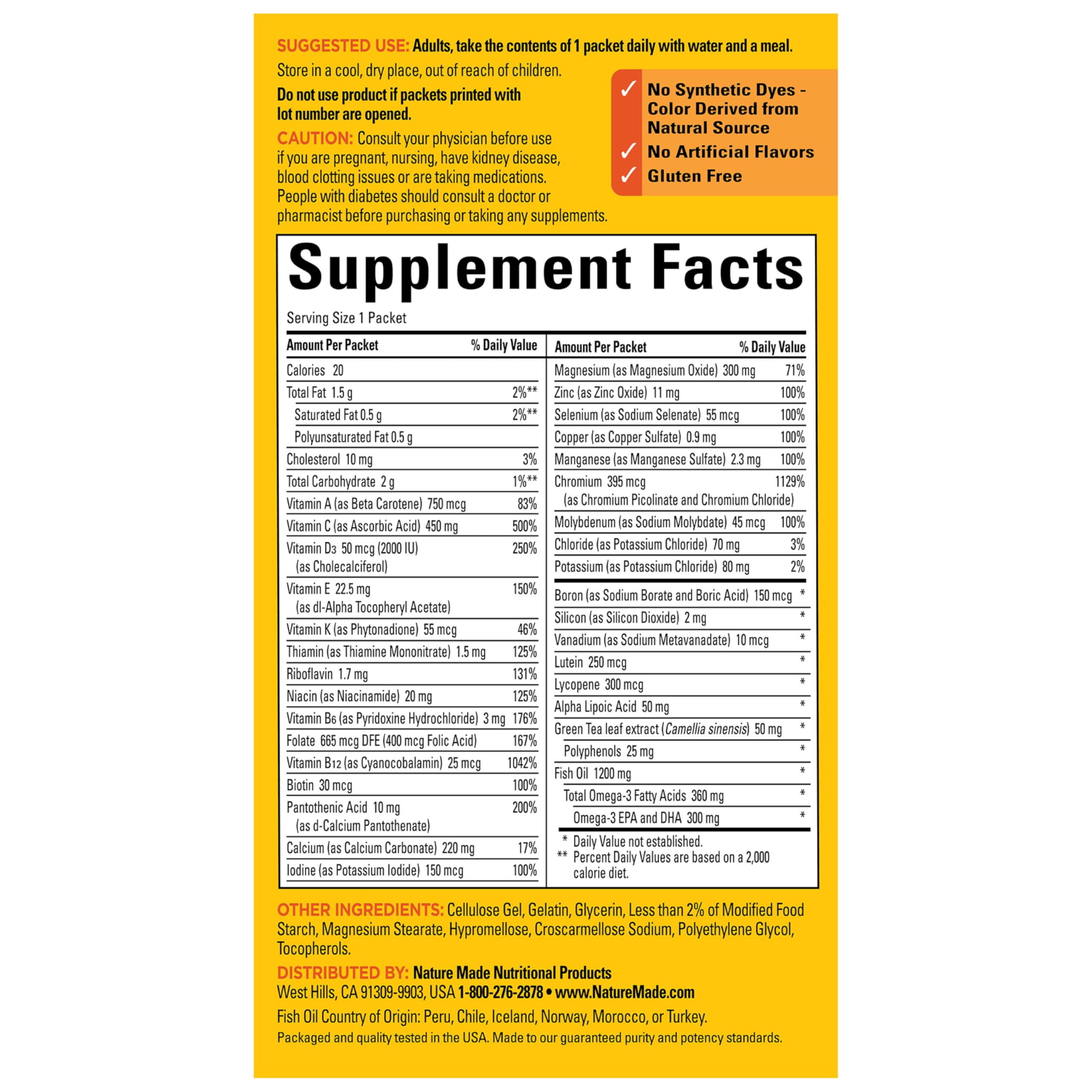 Nature Made Daily Diabetes Health Pack, Dietary Supplement for Nutritional Support, 30 Packets, 30 Day Supply