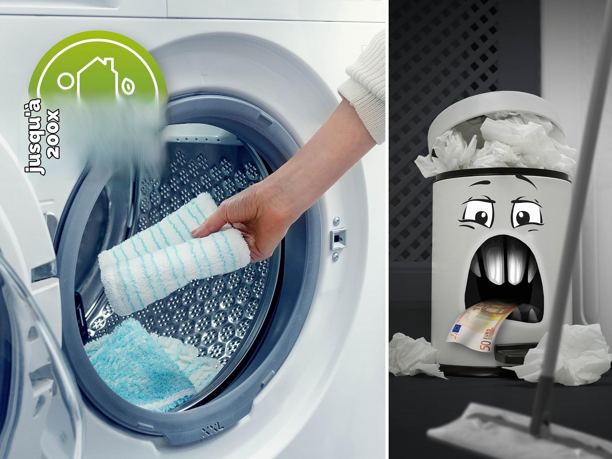 Leifheit Set PowerClean M, Balai serpillère et Seau essoreur ménageant Le Dos, kit avec 2 Housses serpillière Micro Duo pour Un Nettoyage en Profondeur, mécanisme d'essorage Facile, Click-System