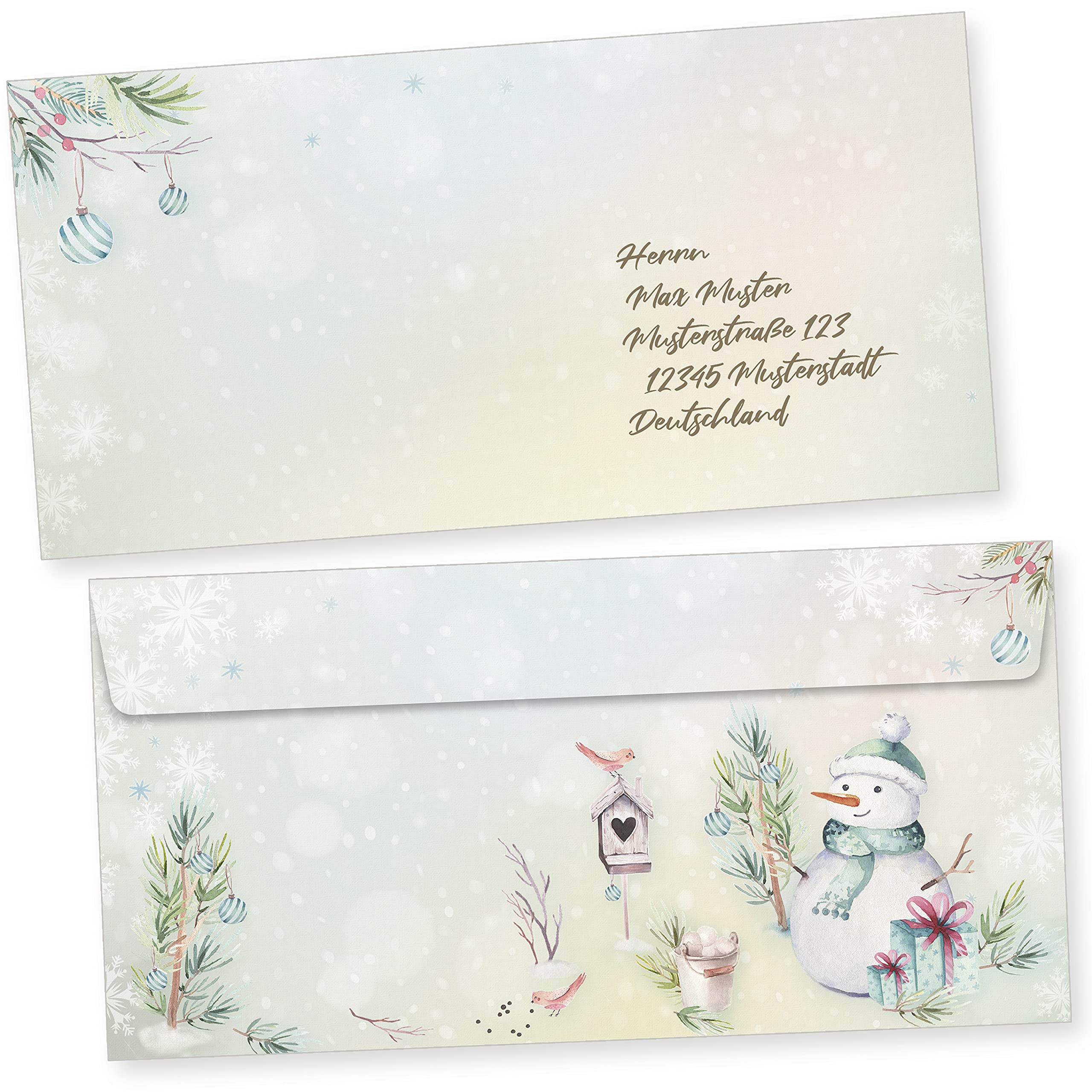 Flöckchen 250 Sets Weihnachtsbriefpapier Briefpapier Weihnachten mit Umschlag ohne Fenster, Weihnachtspapier A4