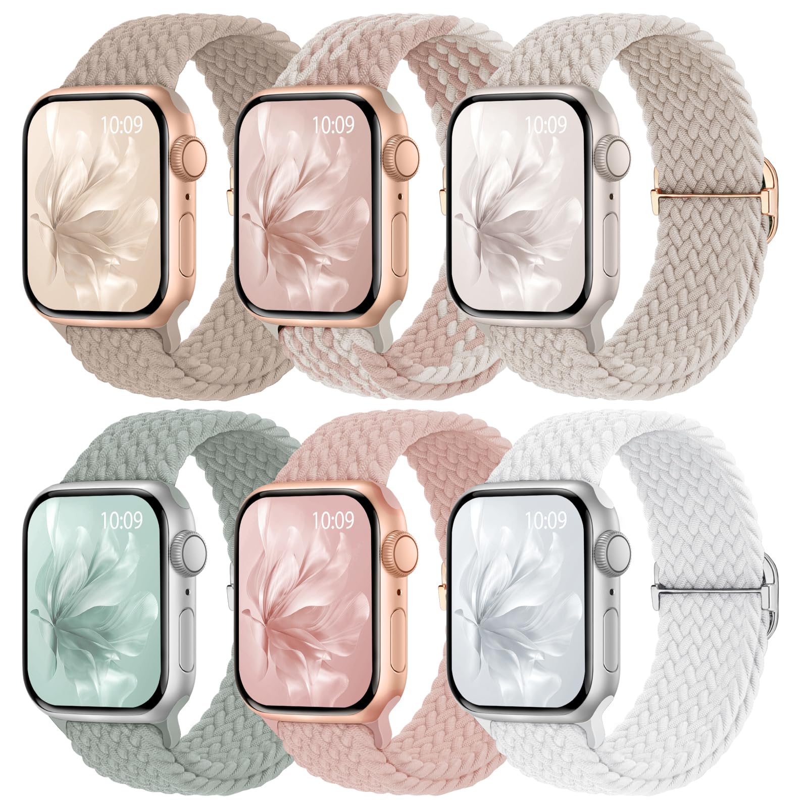 6 Pack Braided Stretchy Bands Compatible with Apple Watch Band 38mm 40mm 41mm 42mm 44mm 45mm 46mm 49mm Women Men, Adjustable Nylon Solo Loop Elastic Straps for iWatch Series 11 10 9 8 7 6 5 4 SE Ultra