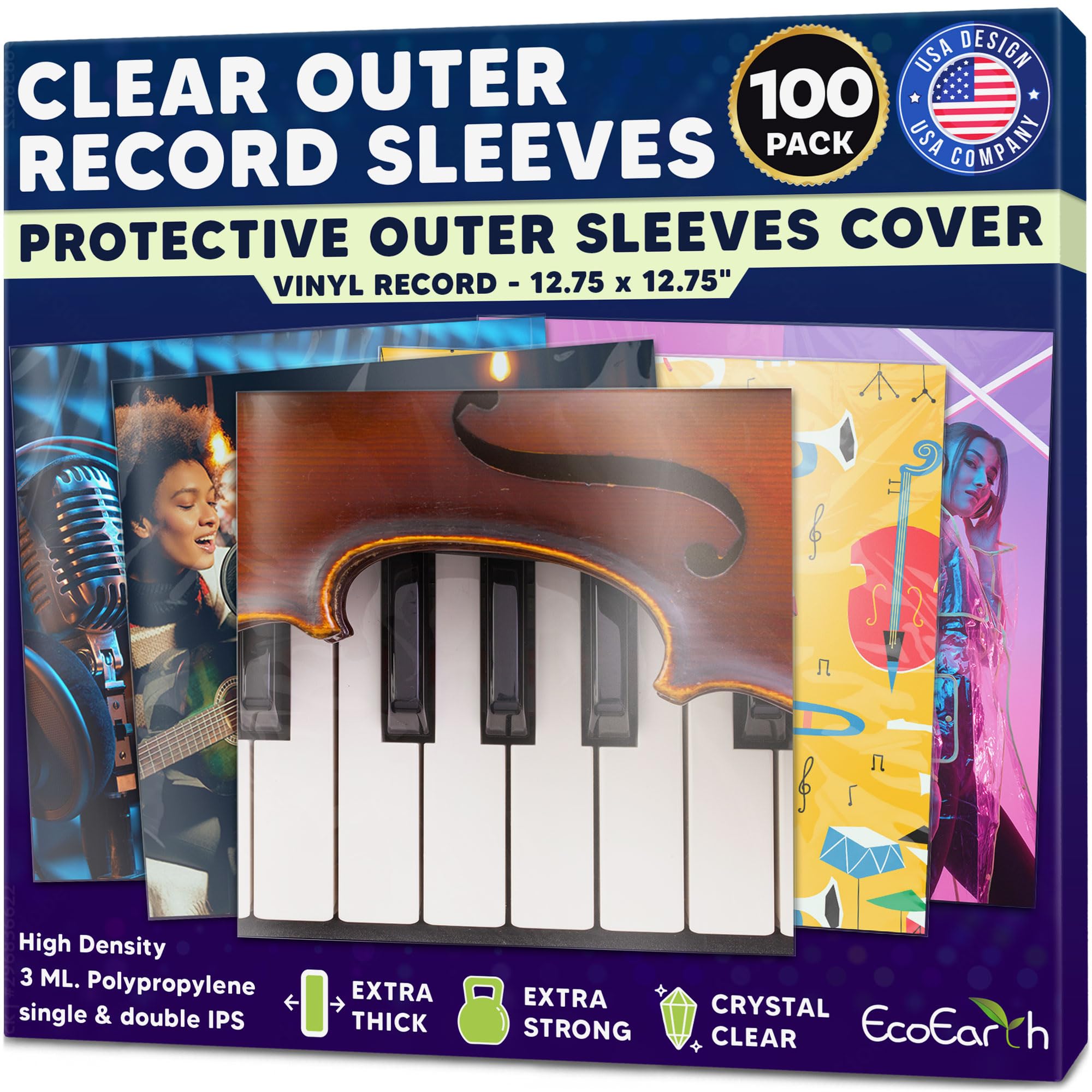 Fundas de discos premium para portadas de álbumes (paquete de 100, 12.75 x 12.75 pulgadas, 3 mil de grosor), fundas exteriores de plástico protectoras transparentes para álbumes de discos de vinilo,