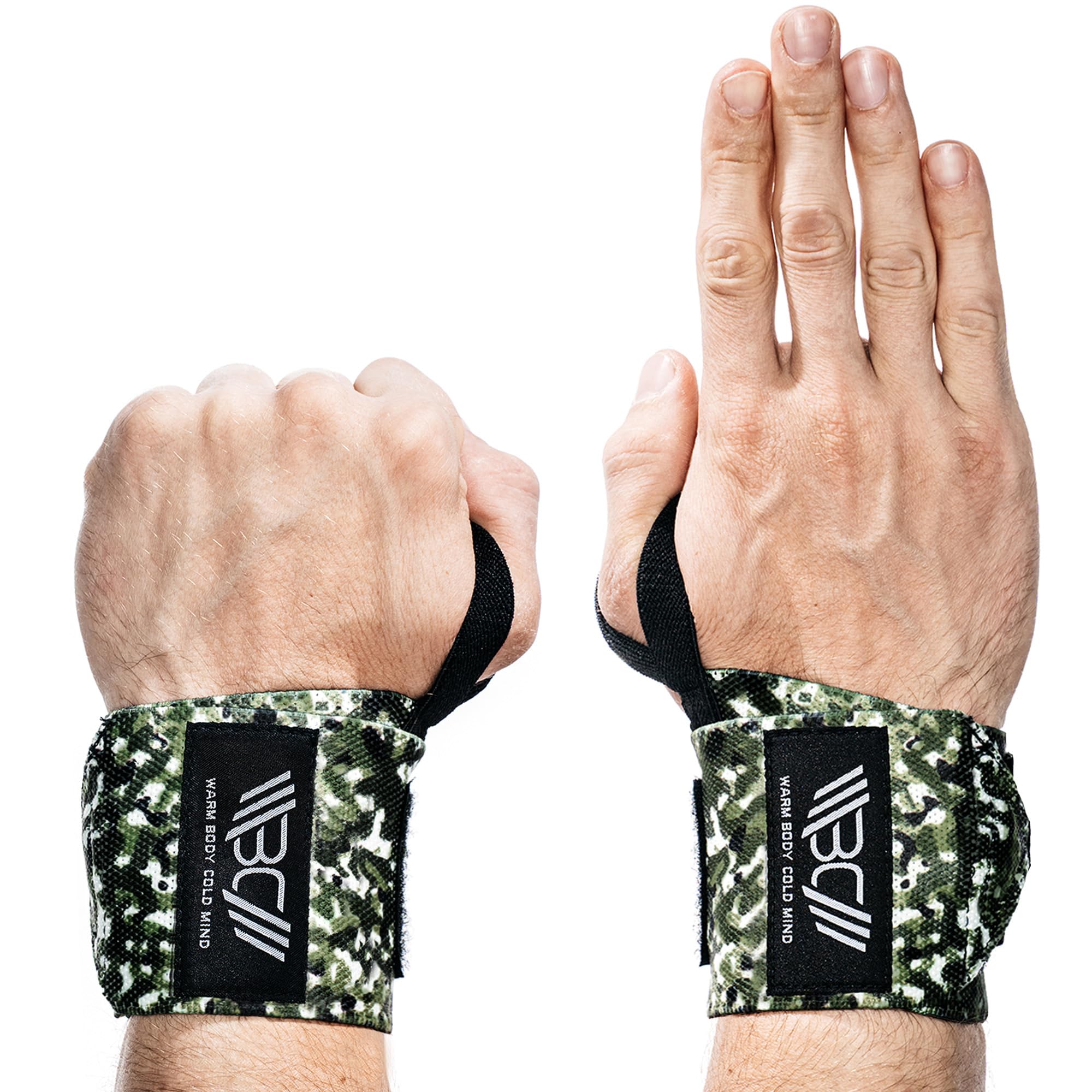 WARM BODY COLD MIND - Premium Weight Lifting Wrist Wraps for Crossfit, Powerlifting, Deadlift, Gym, Workout, Exercises & Fitness, Heavy-Duty Wrist Support with Thumb Loop (Military 12")
