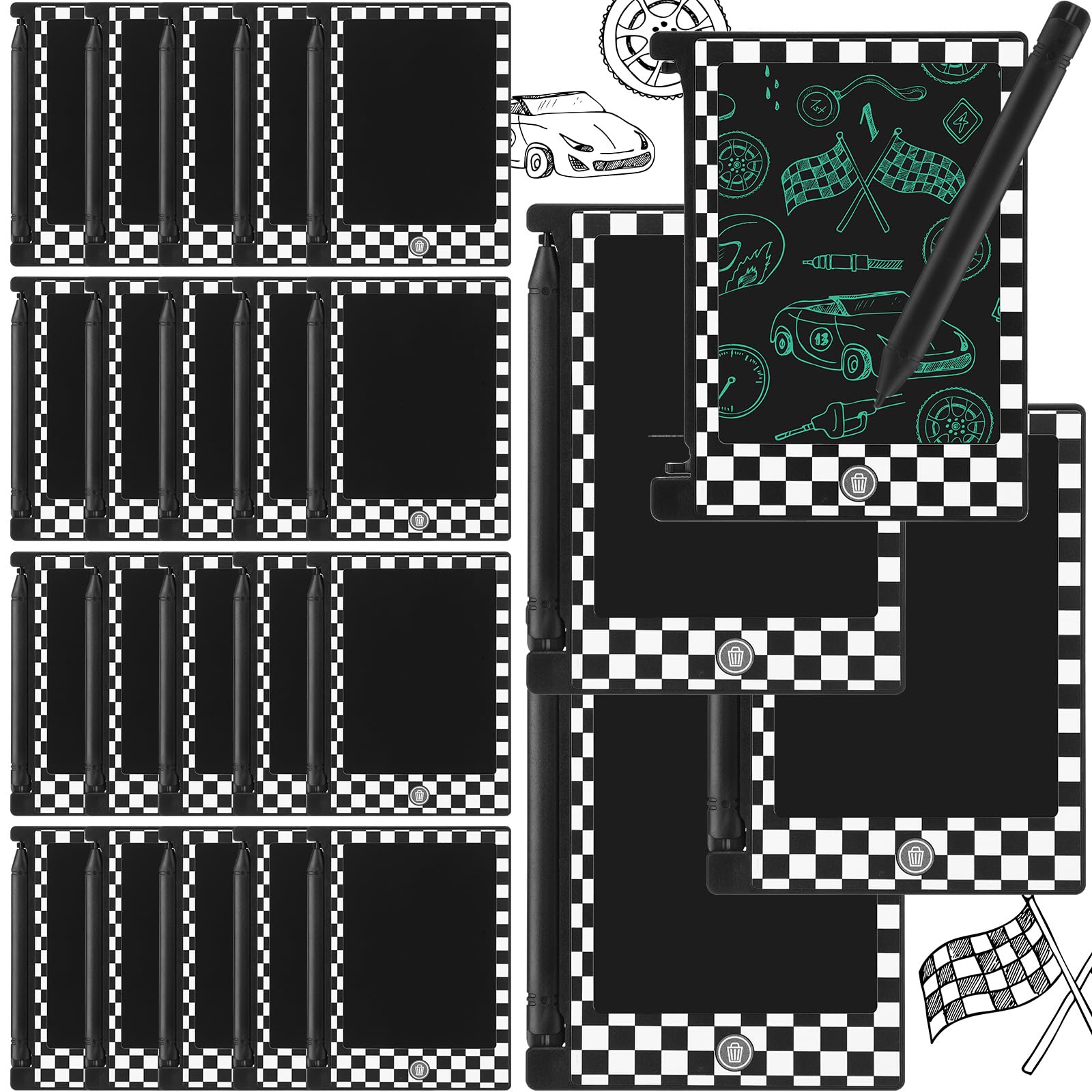 Photo 1 of Nezyo 24 Pack Race Car Party Favors, 4.6'' Mini LCD Writing Tablet for Kids, Race Car Checked Board Drawing Tablet Erasable Reusable Electronic Drawing Pads for Birthday Party Supplies Gifts