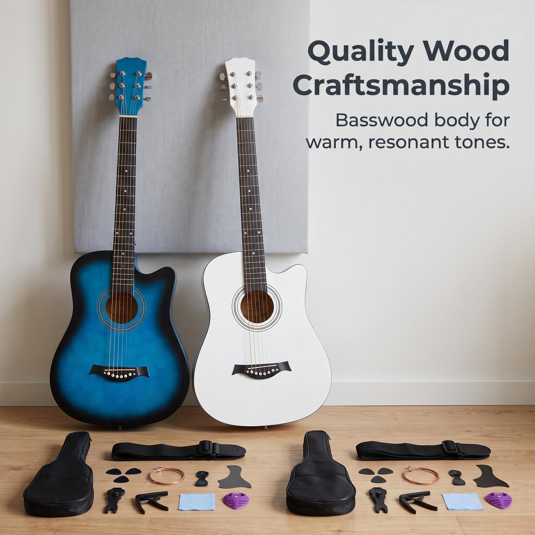 Acustica con Custodia, Kit Acustica 18 Barrel per Principianti e Musicisti, Chitarra acustica 38 pollici, colore blu sfumato, con accessori