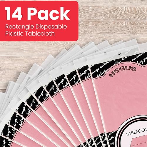 Miniatura 3 de HSGUS - Paquete de 14 manteles de plástico de 54 x 108 pulgadas Cubiertas de mesa rectangulares desechables Paquete de manteles para fiesta, para