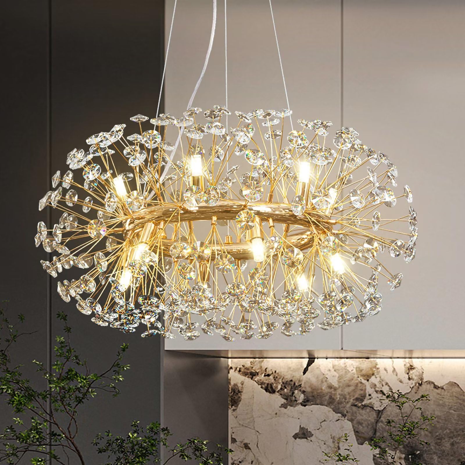KLXSIVU Modern Gold Crystal Chandelier - Luxury 20 Light for Dining Room, Bedroom, Living Room Height Adjustable D31.5 Inch