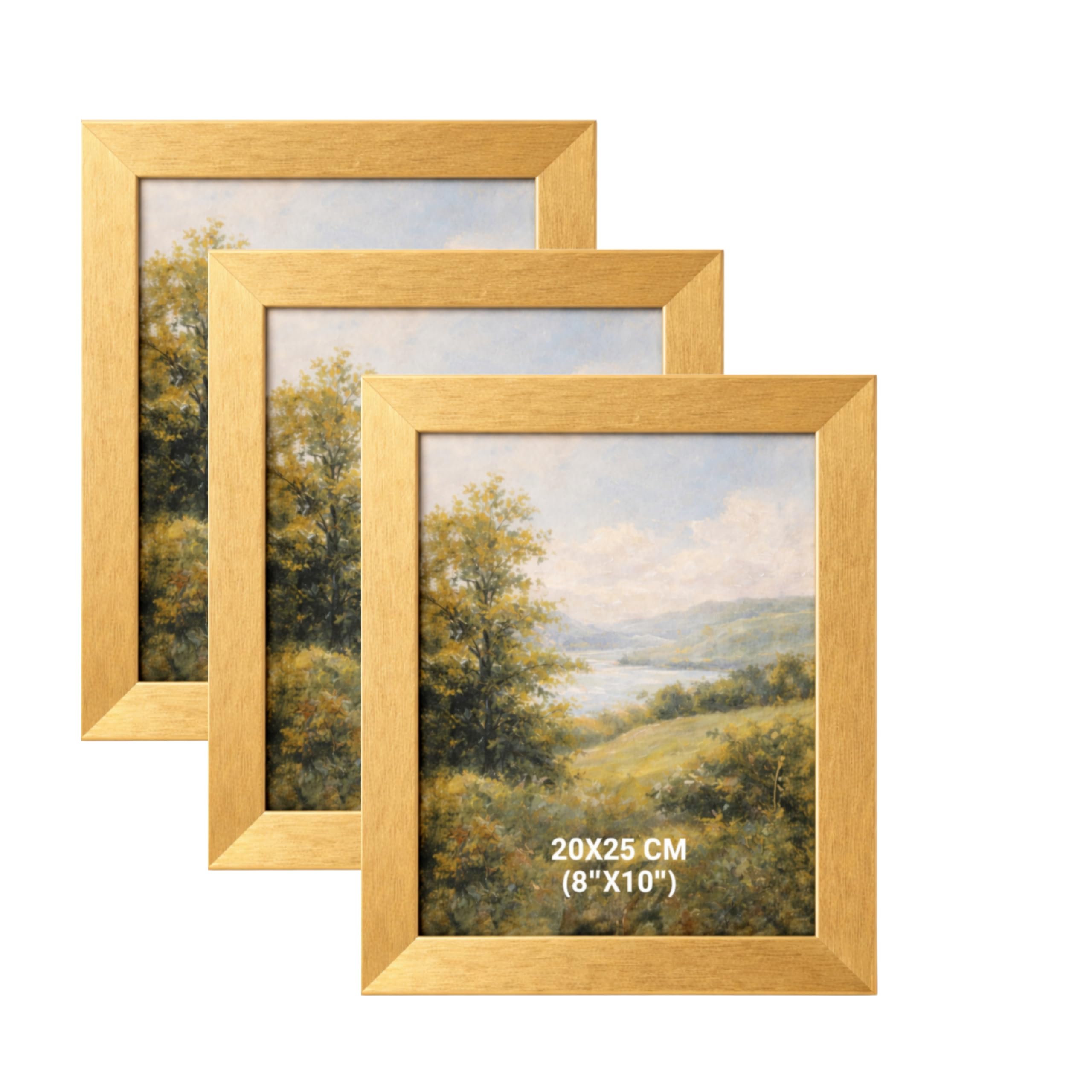 BH | 8x10 Gold Picture Frame Set of 3 |20 x 25cm Wooden Photo Frame with Glass Front |Tabletop and Wall Mounting Display | Horizontal or Vertical Use for Living Room, Bedroom & Office - by Best House