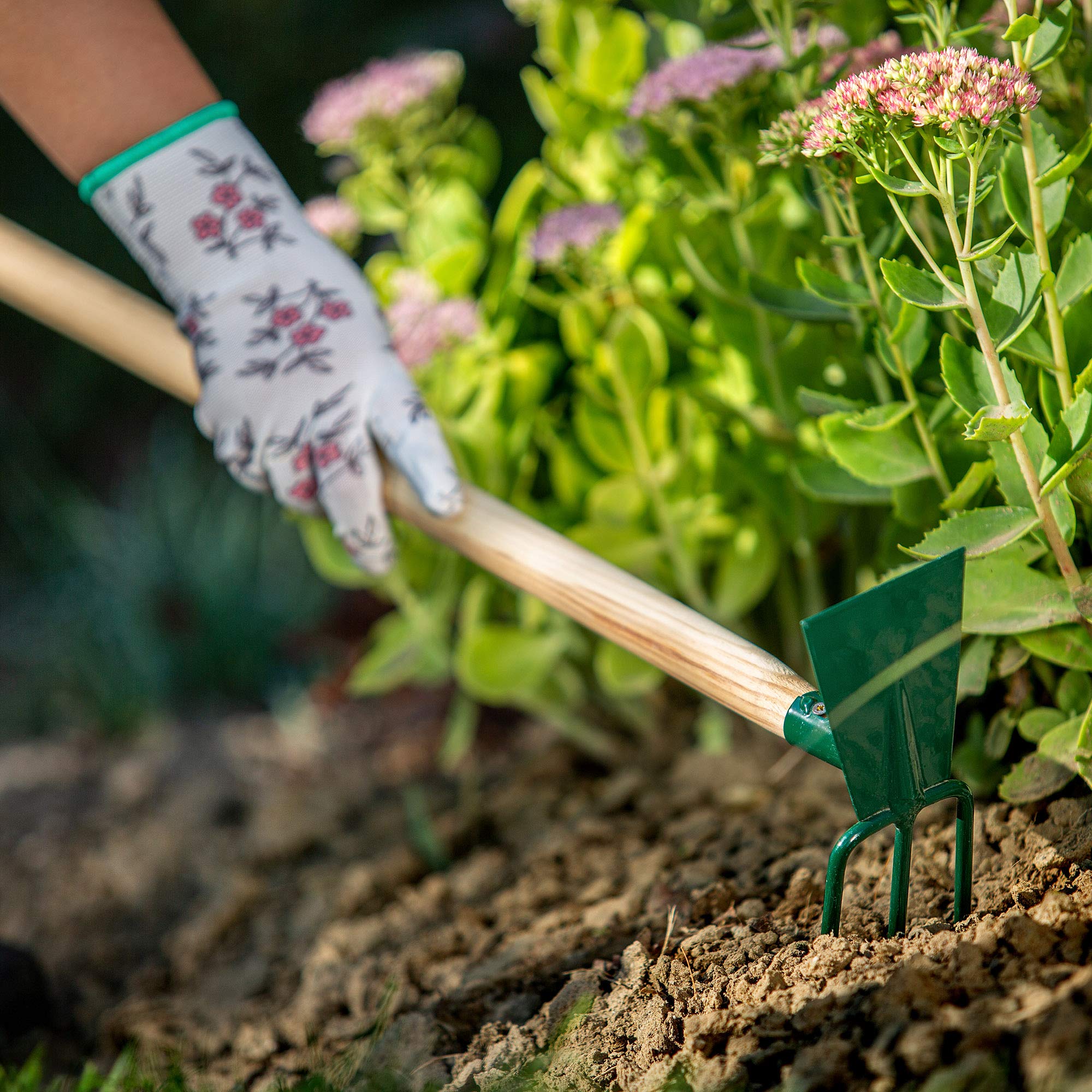 Hachoir De Jardin Multifonction 32 Cm – Fourche à Main Ergonomique En Acier Inoxydable Avec Poignée Teck, Idéal Pour Désherber, Aérer Et Retourner La Terre