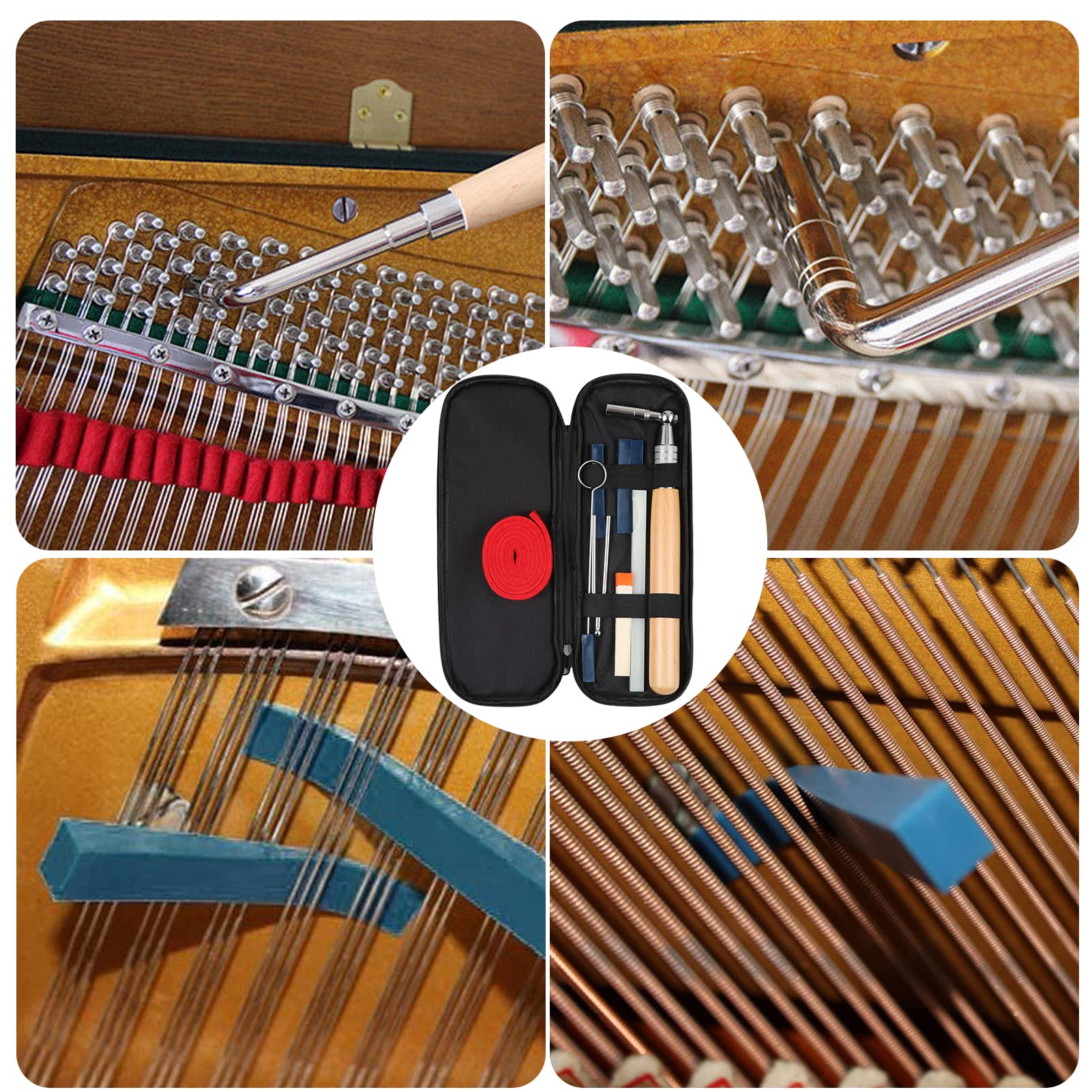 10pcs Piano Tuning Kit Professionale Tuning Tools Set di Chiave di Accordatura Manico Lungo Chiave di Sintonizzazione Gomma Muti Temperamento Striscia di Feltro per Accordatore Pianoforte con Borsa