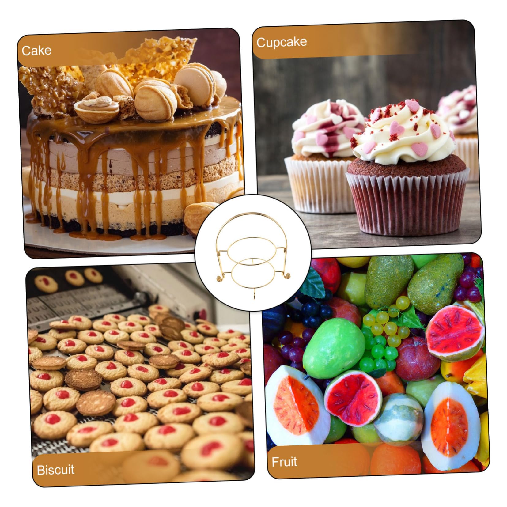 PRETYZOOM Alzatina per Torta a 2 Livelli in Metallo Dorato, Vassoio Dolci per Muffin e Cupcake, Centrotavola per Matrimoni e Ristoranti