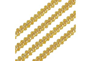FINGERINSPIRE 14 Yards Metallic Braid Lace Trim: Enhancing Elegance with Embroidered Gold and Floral Accents