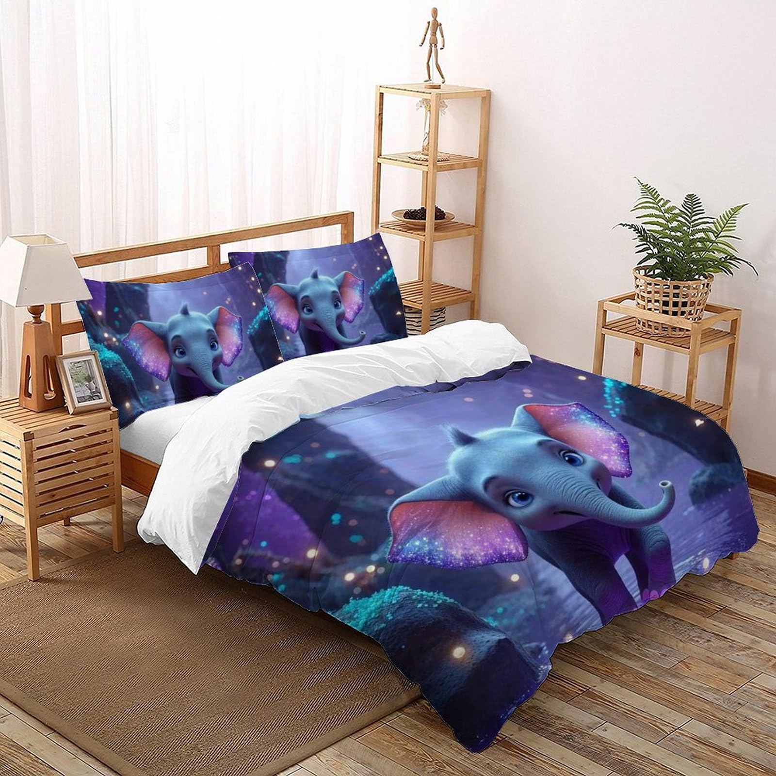Housse de couette éléphant king 220x240 cm avec 2 taies d'oreiller pour lit enfant en microfibre