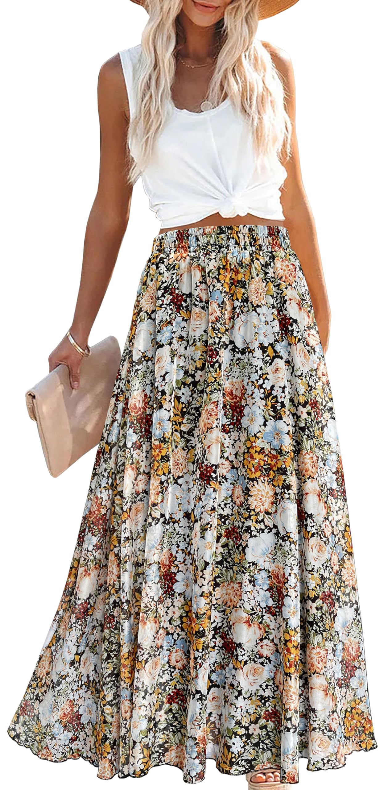 Women Full/Ankle Length Blending Maxi Chiffon Long Skirt Beach Skirt